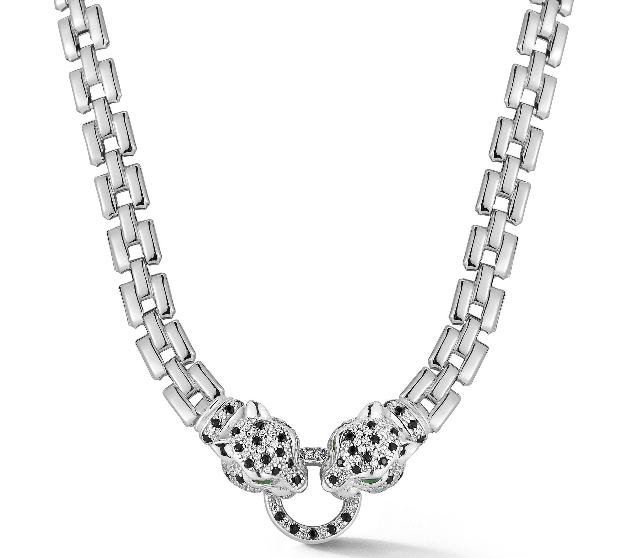 Italian Silver Double Jaguar Panther Link Necklace, Sterling