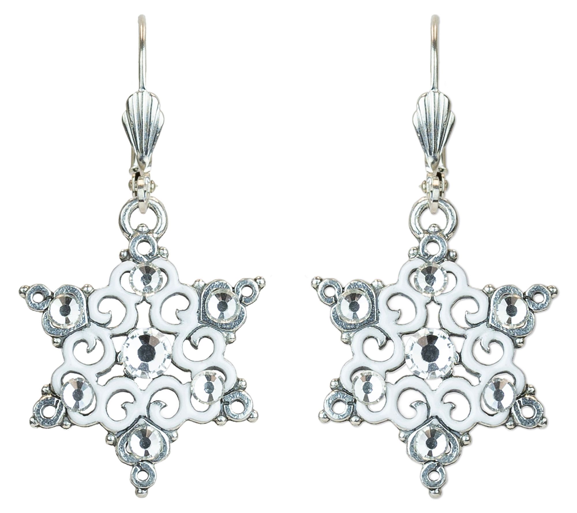 Anne Koplik Filigree Crystal  Snowflake Earrings