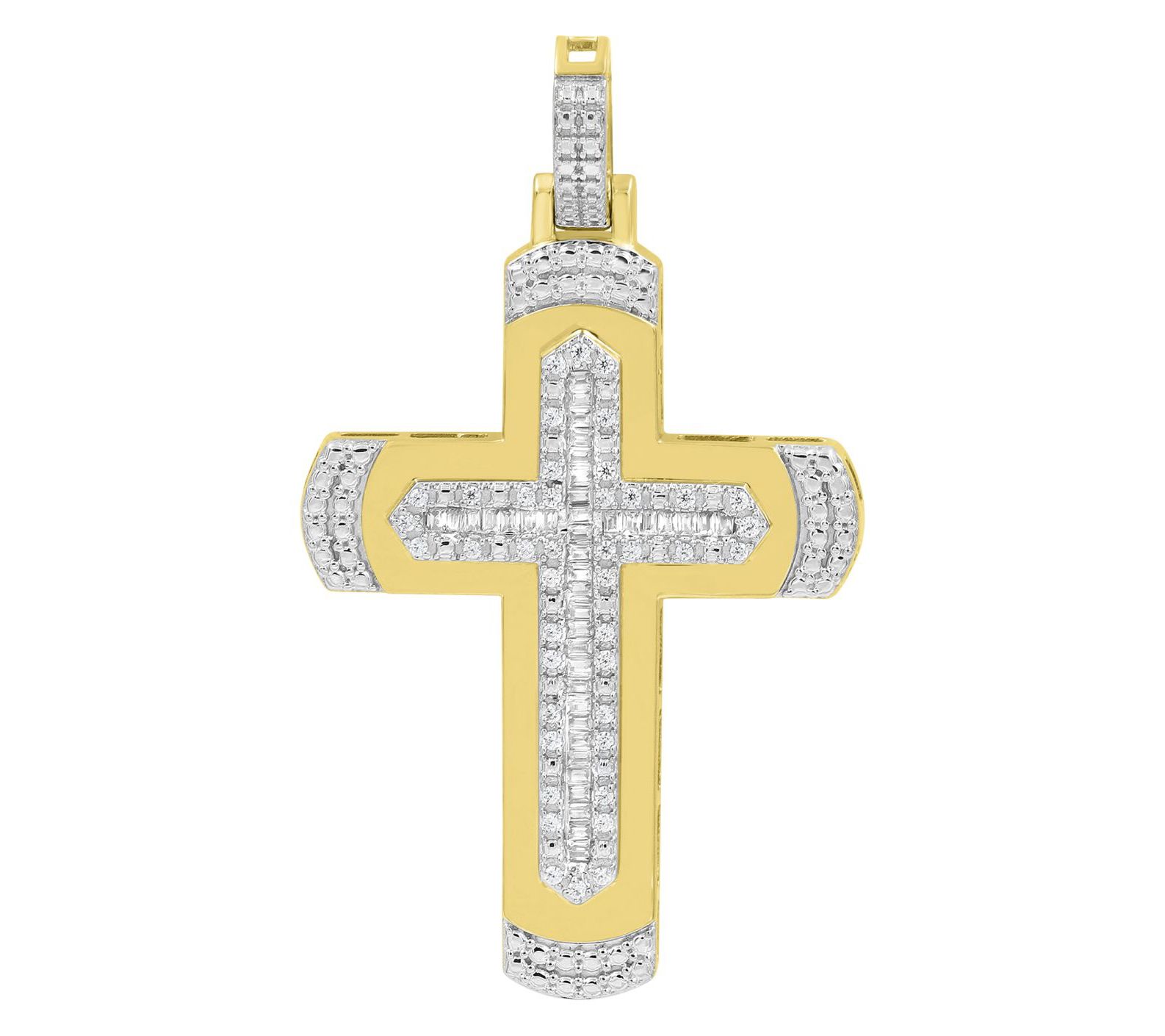 Men's 0.50 cttw Diamond Two-Tone Cross Pendant,10K Gold