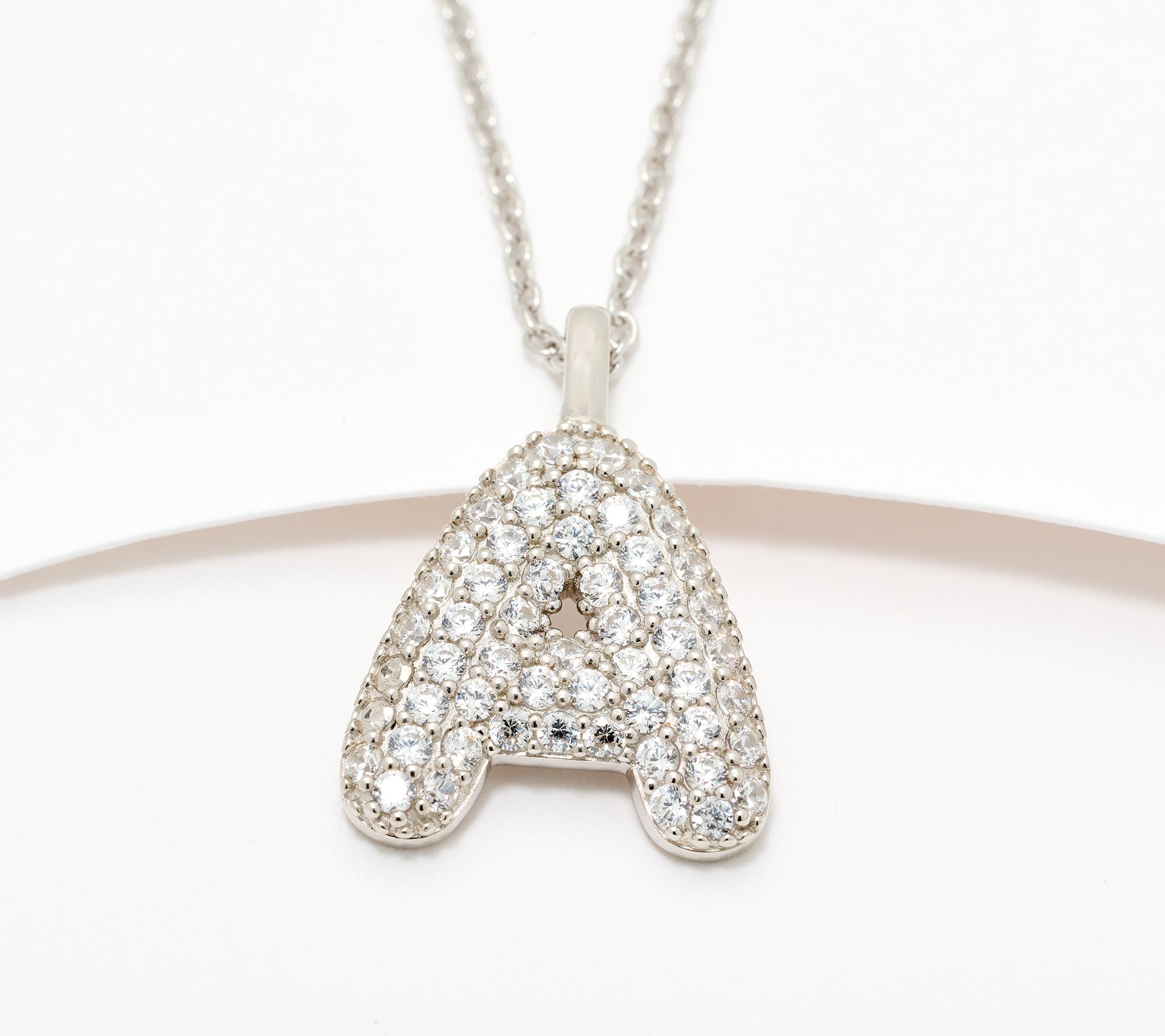 Diamonique Puffy Initial Necklace, Sterling Silver