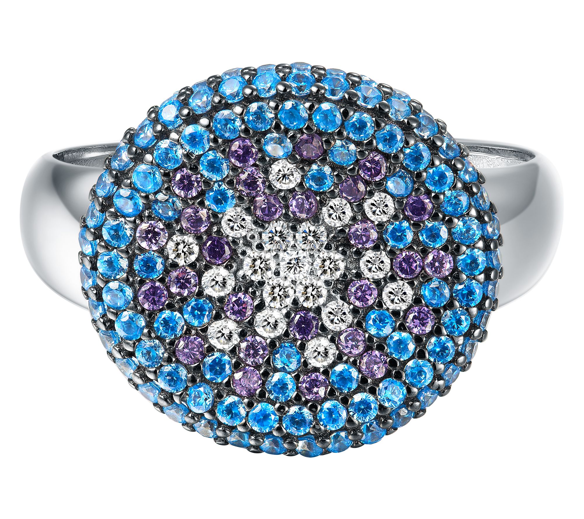Diamonique Blue & Purple Ombre Cluster Ring, Sterling Silver