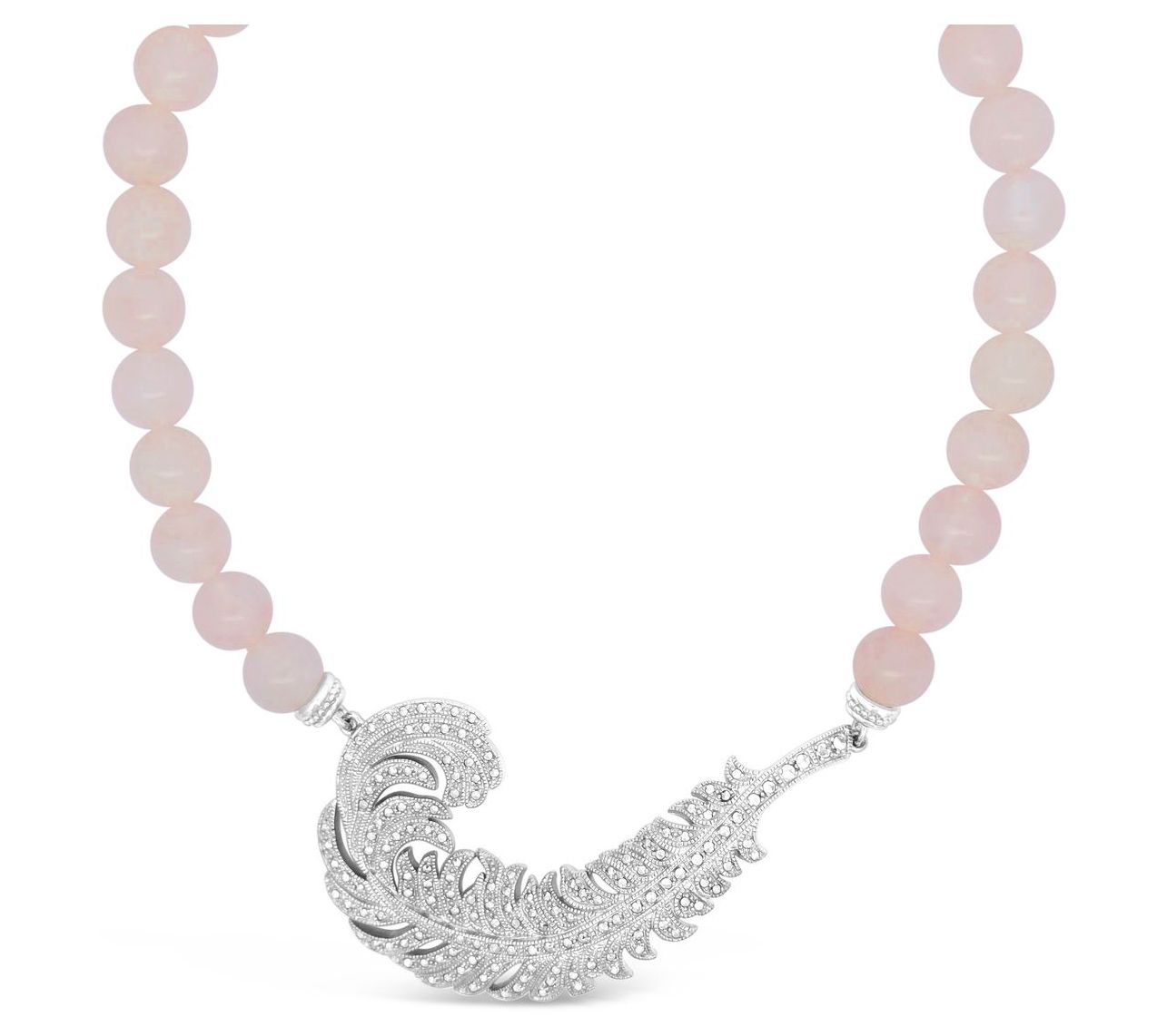 Dallas Prince Sterling Chrome Marcasite & RoseQuartz Necklace