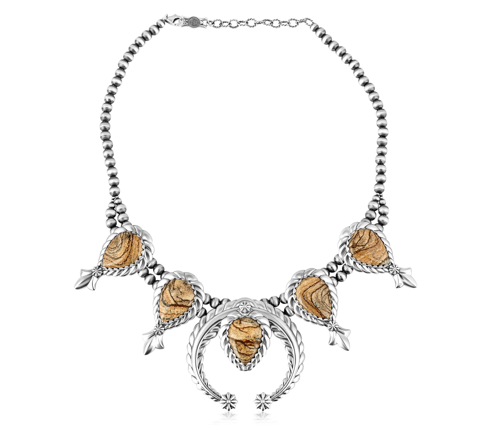 American West Sterling Pear Gemstone Squash Blossom Necklace