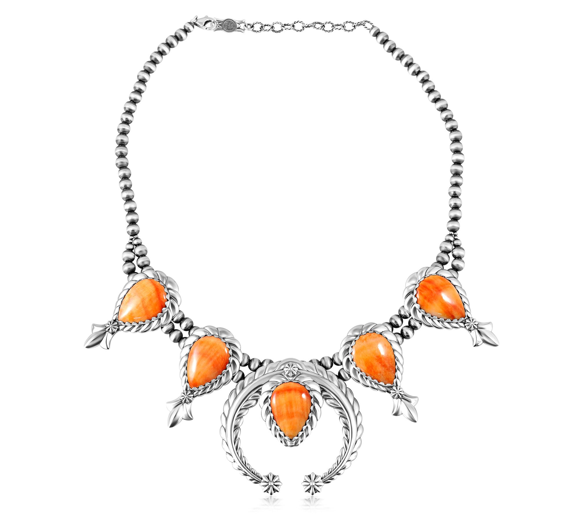 American West Sterling Pear Gemstone Squash Blossom Necklace