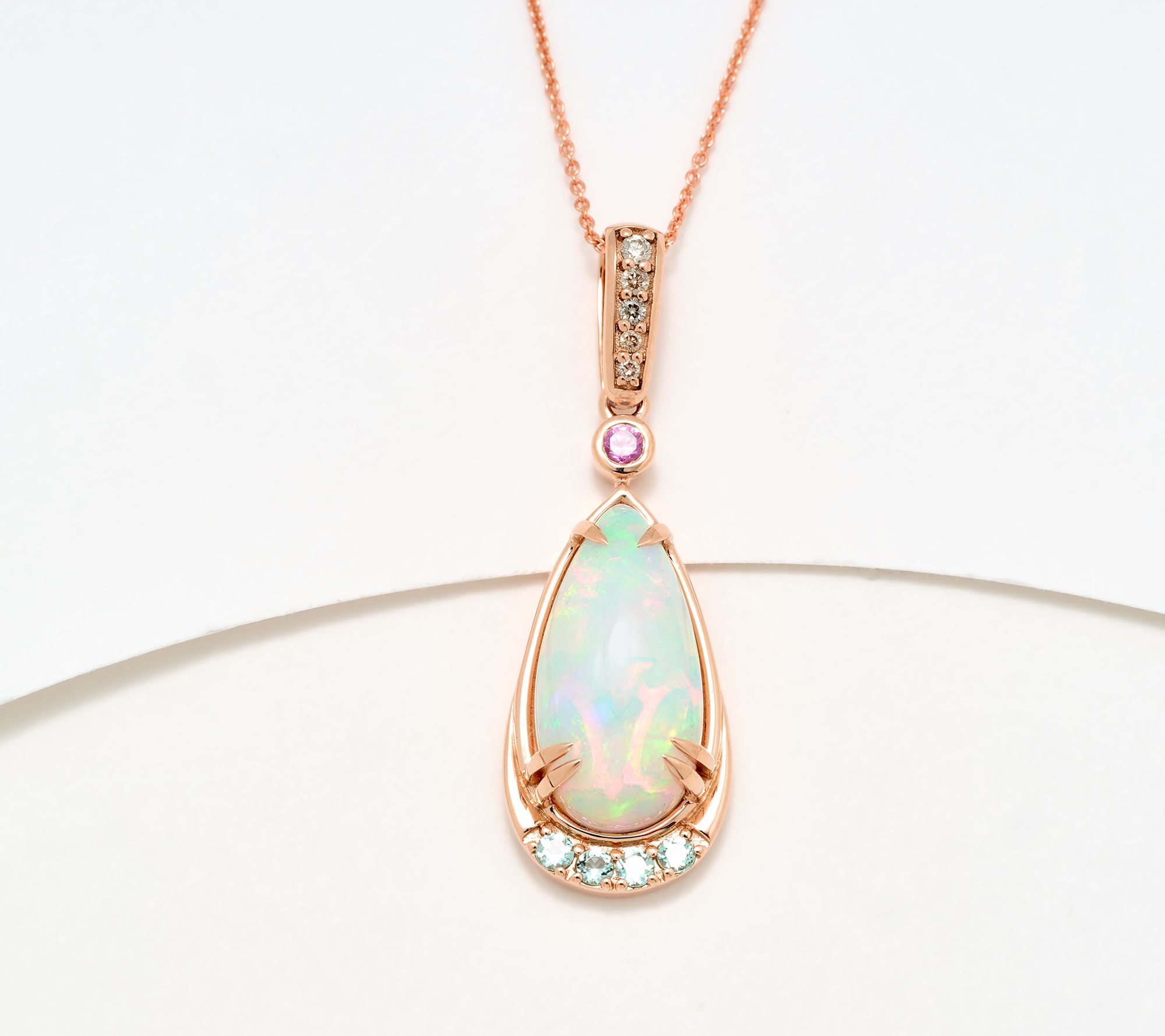 Gem Discoverer 3 ct Ethopian Opal Pendant with Chain, 14K Rose Gold