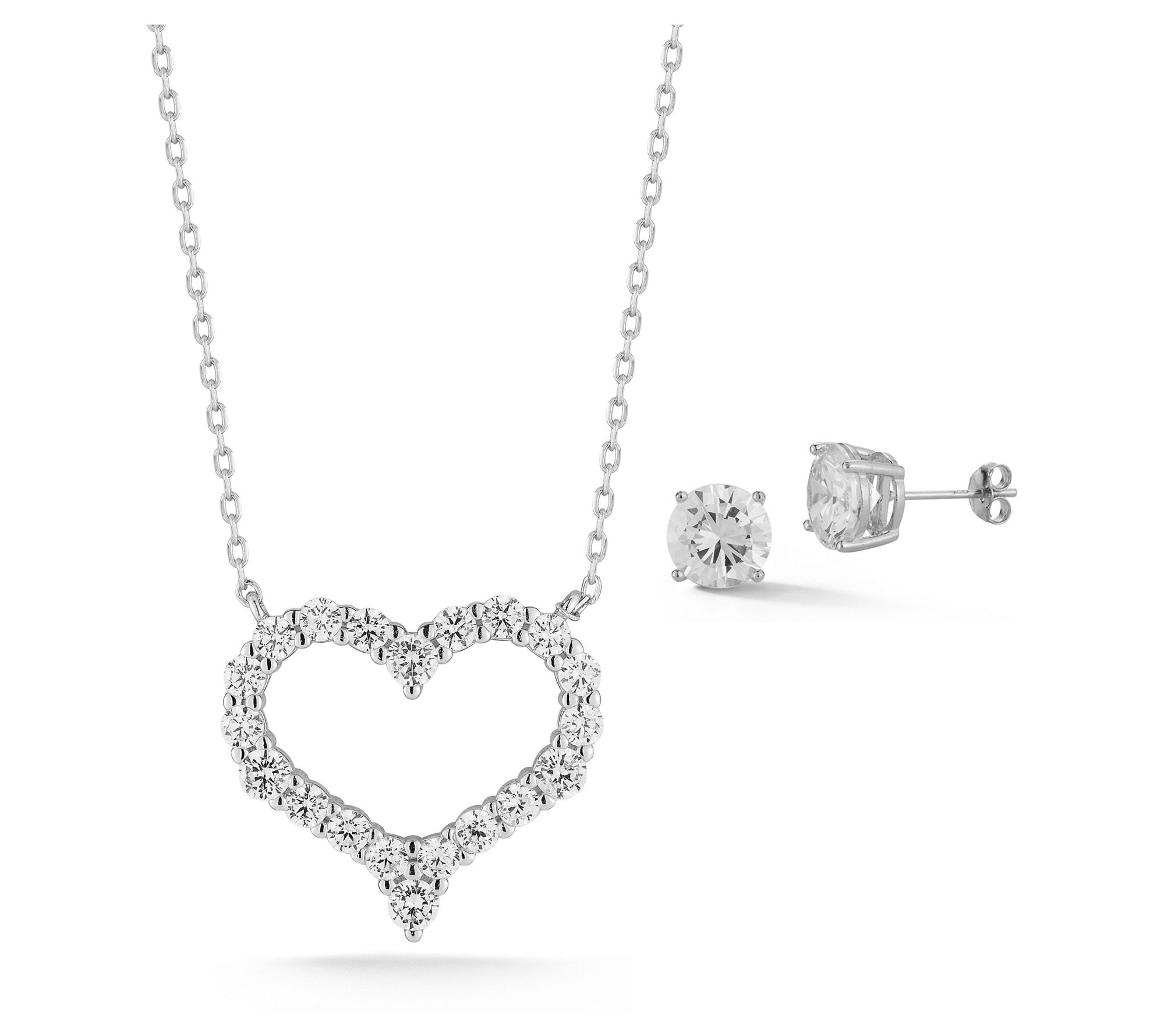 Sterlina Silver Open Heart Necklace & EarringsSet, Sterling