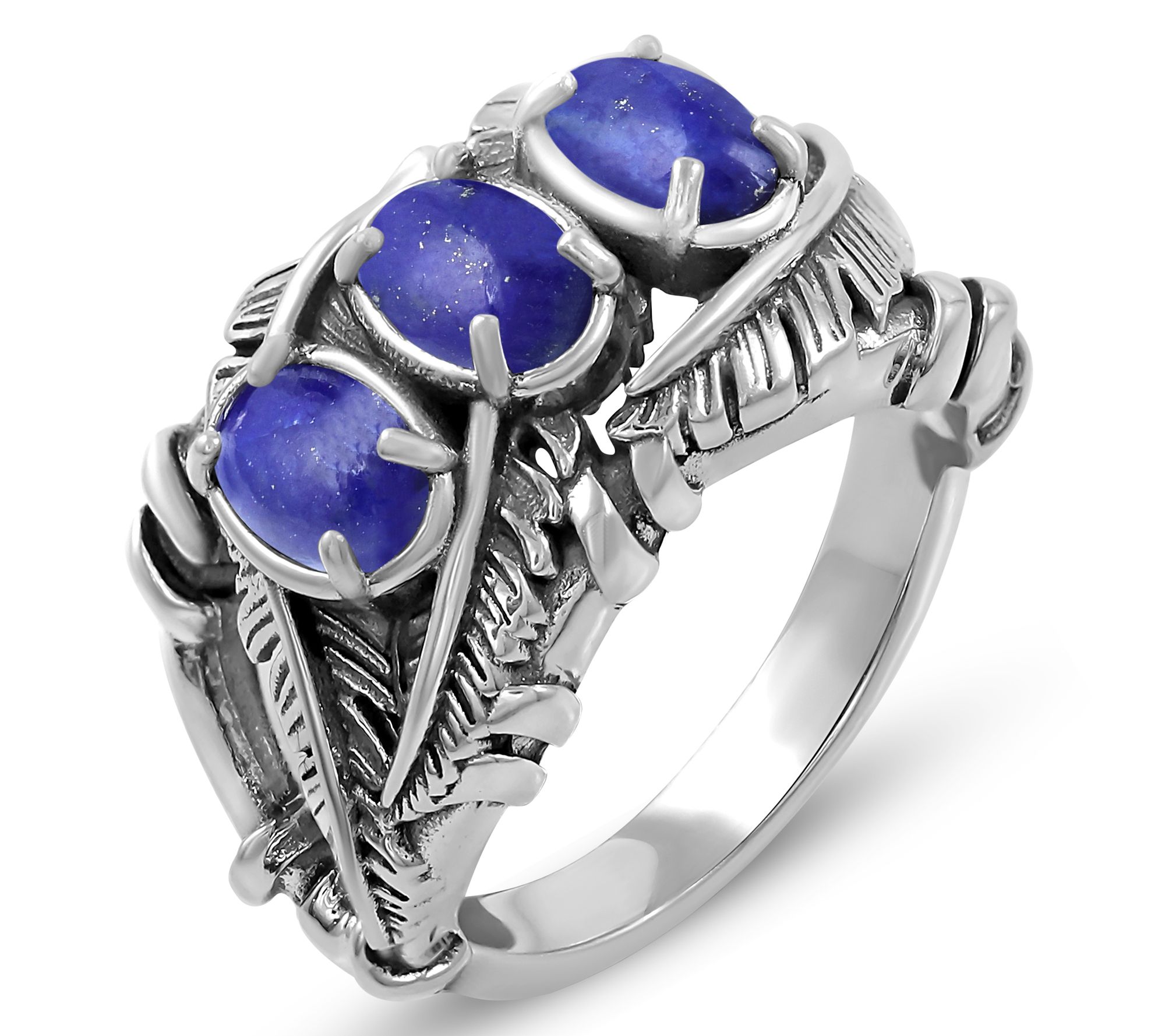 American West Sterling Silver Three Gemstone Feather Ring
