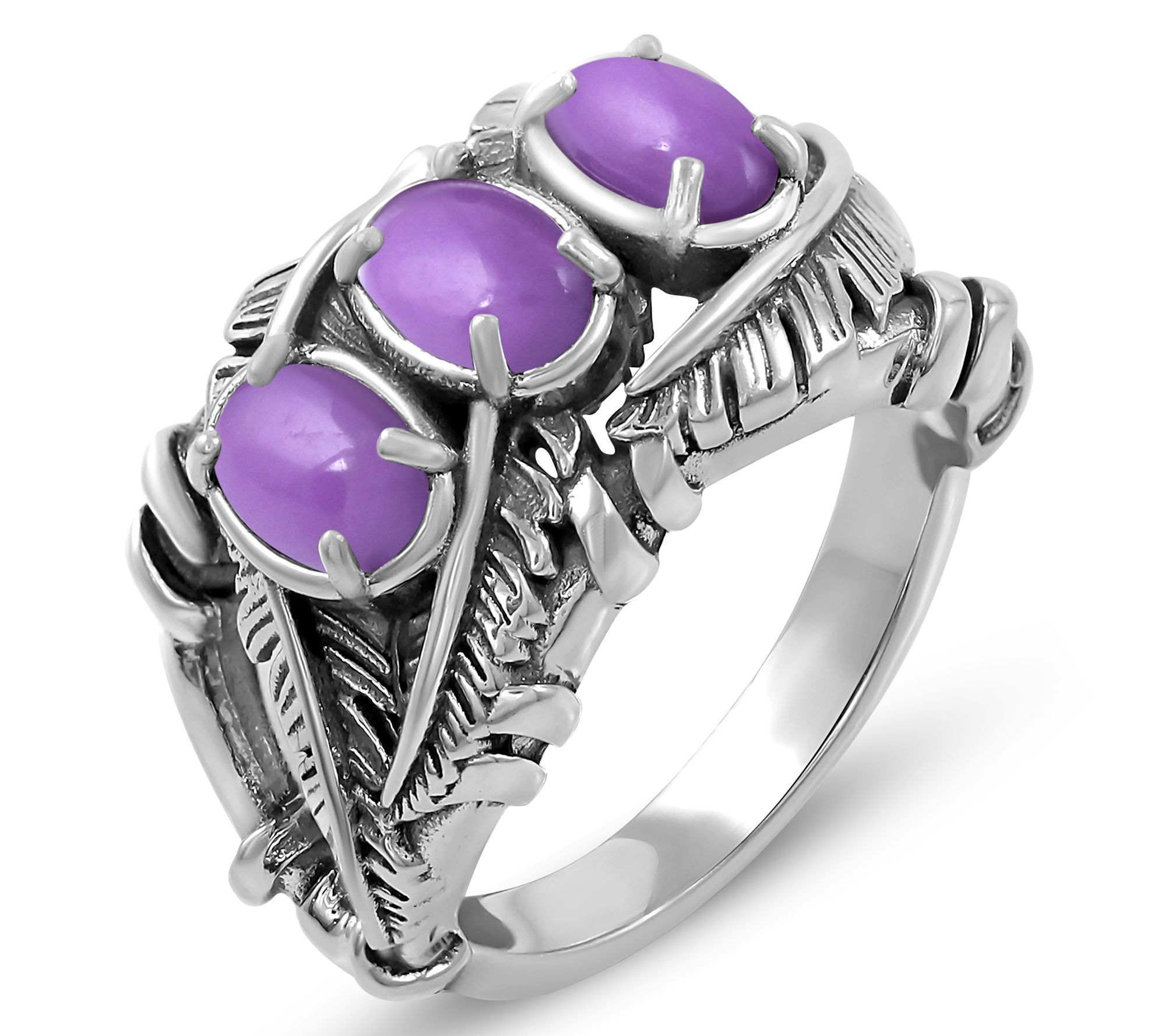 American West Sterling Silver Three Gemstone Feather Ring