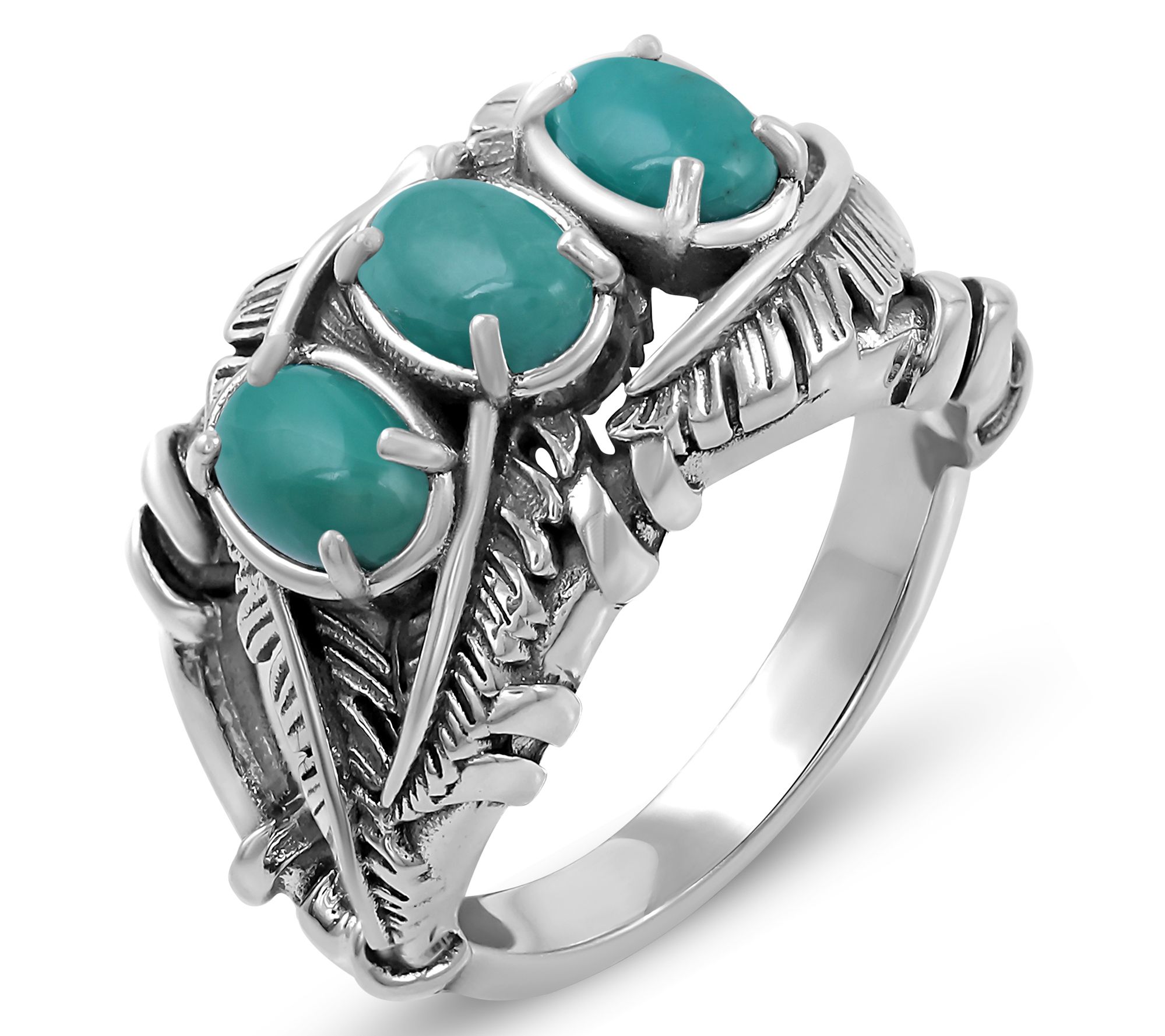 American West Sterling Silver Three Gemstone Feather Ring