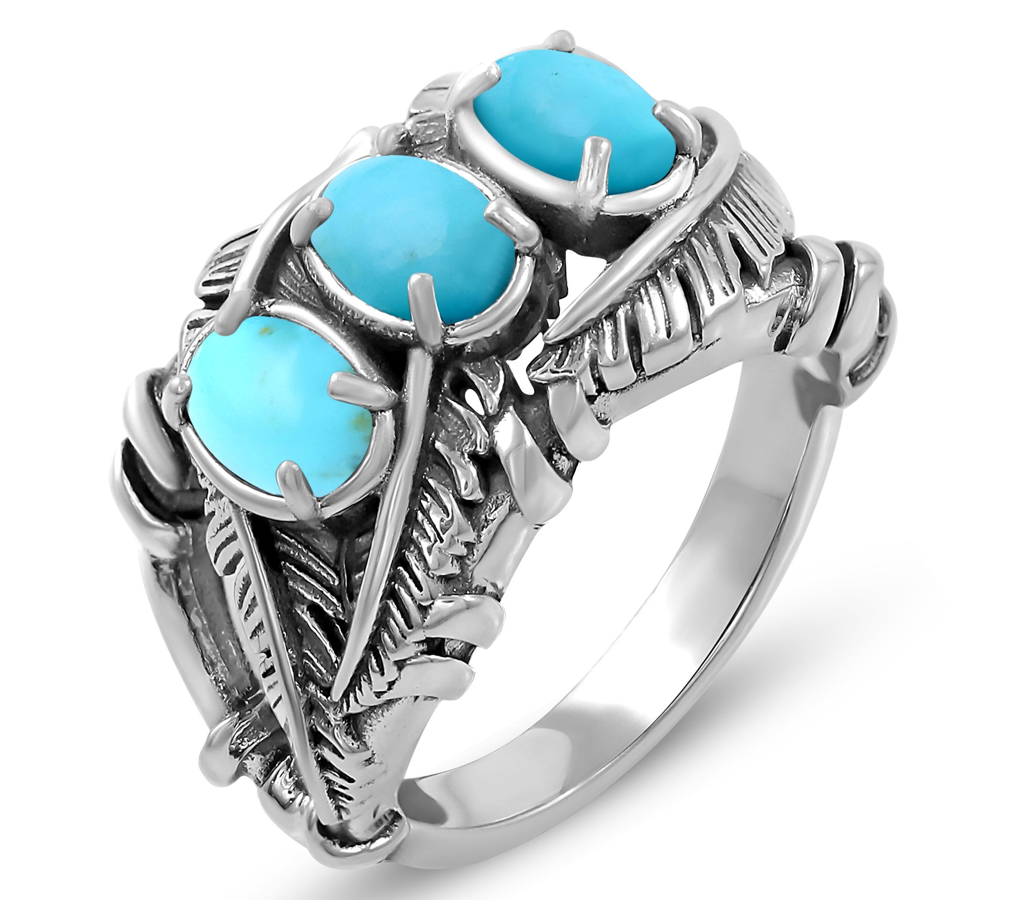 American West Sterling Silver Three Gemstone Feather Ring