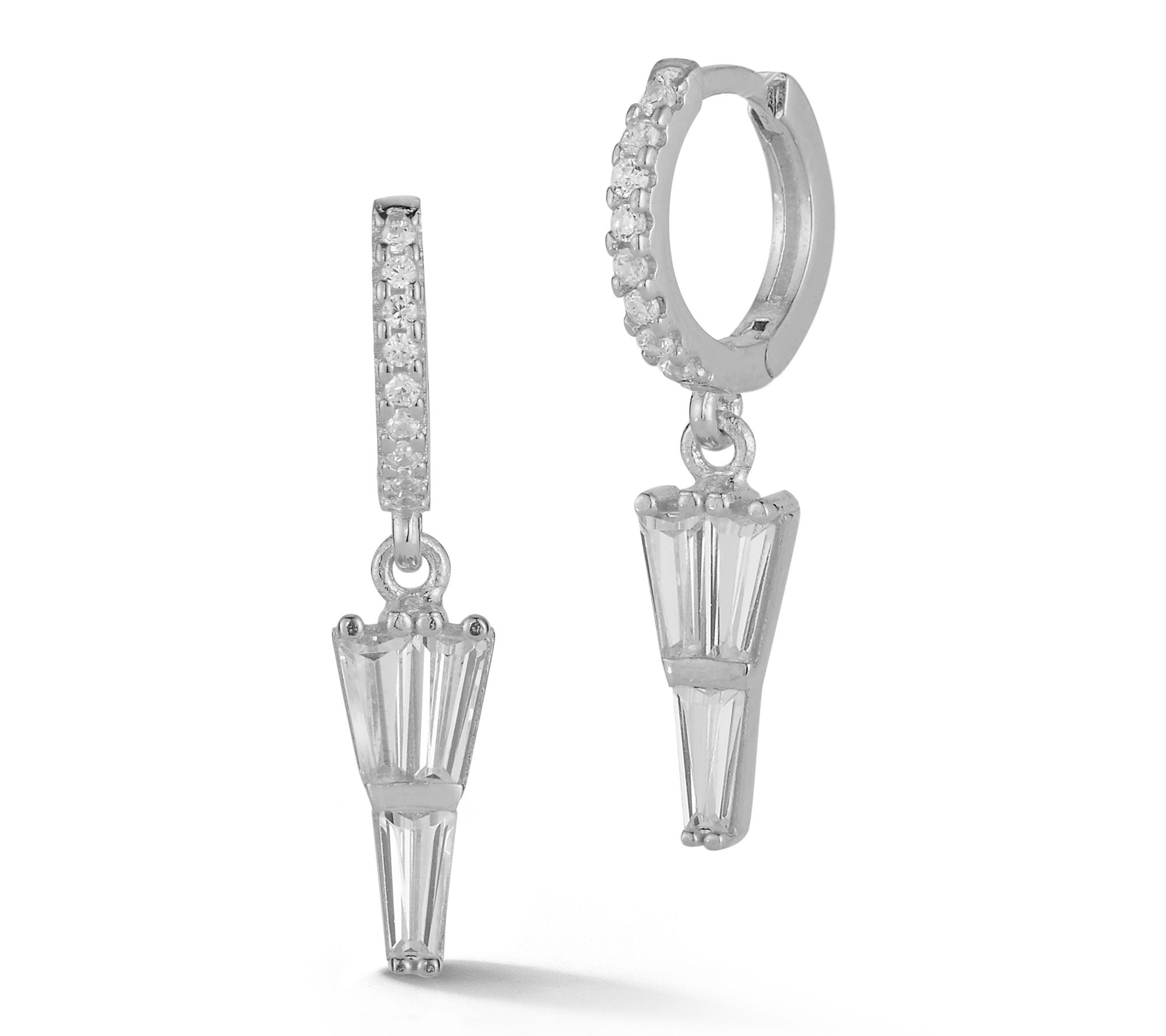 Sterlina Silver Baguette Charm Huggie Hoop Earrings, Sterling