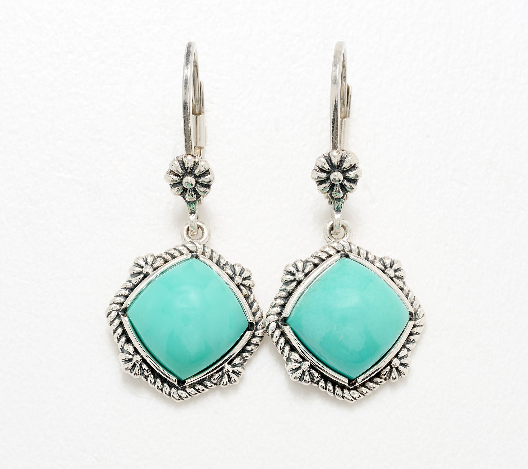 American West Sterling Silver Cushion Turquoise Lever Back Earrings
