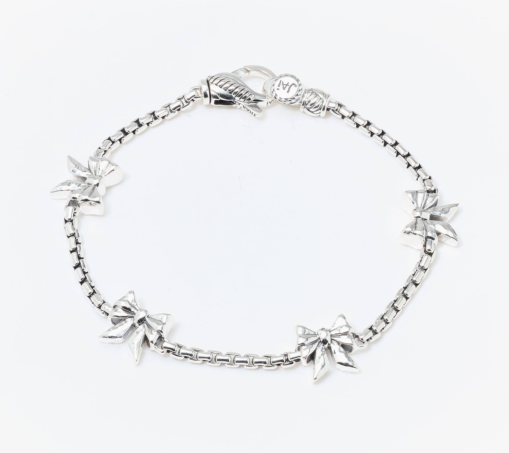 JAI Sterling Silver Symbols of Love Bow Box Chain Bracelet, 12.5g