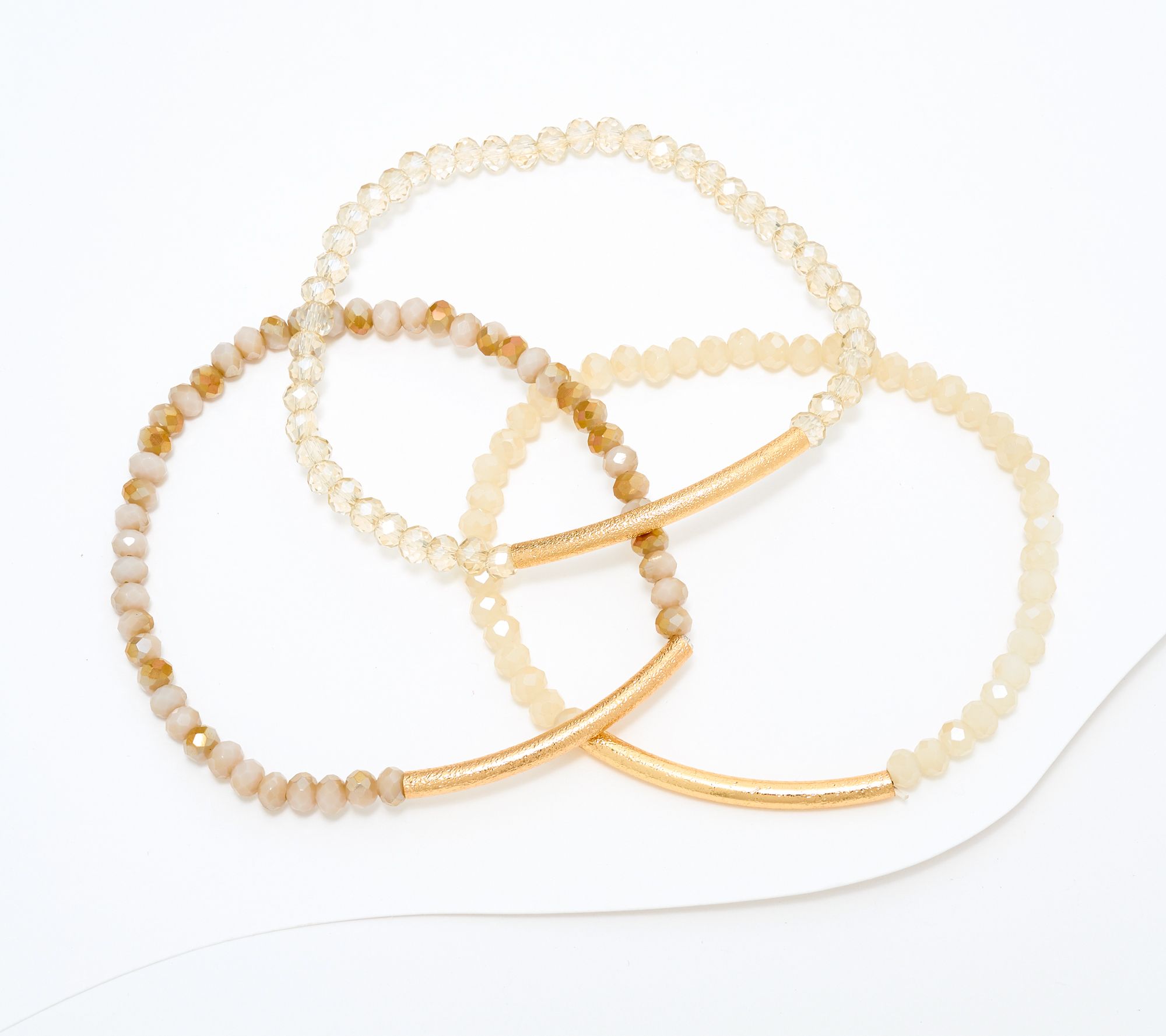 "As Is" Susan Graver Set of 3 Simulated Gold Bar Stretch Bracelets