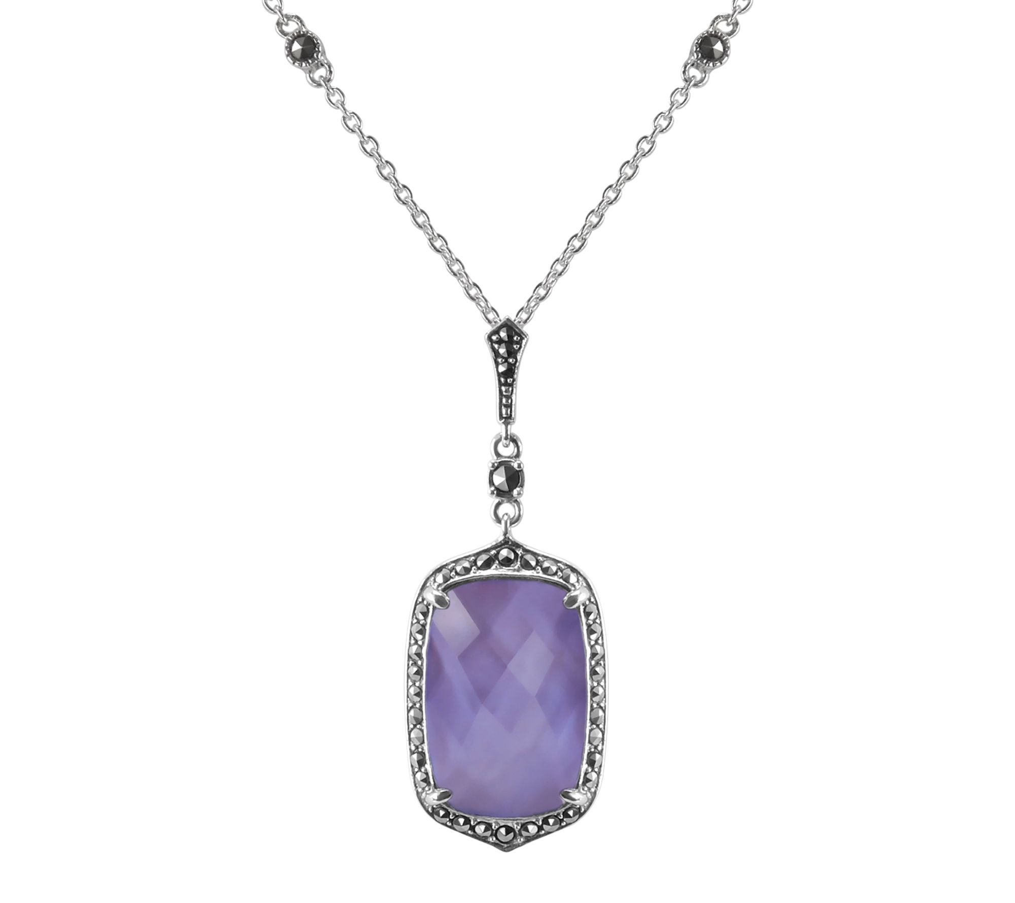 Suspicion Triplet Stone & Marcasite Pendant w/Chain, Sterling