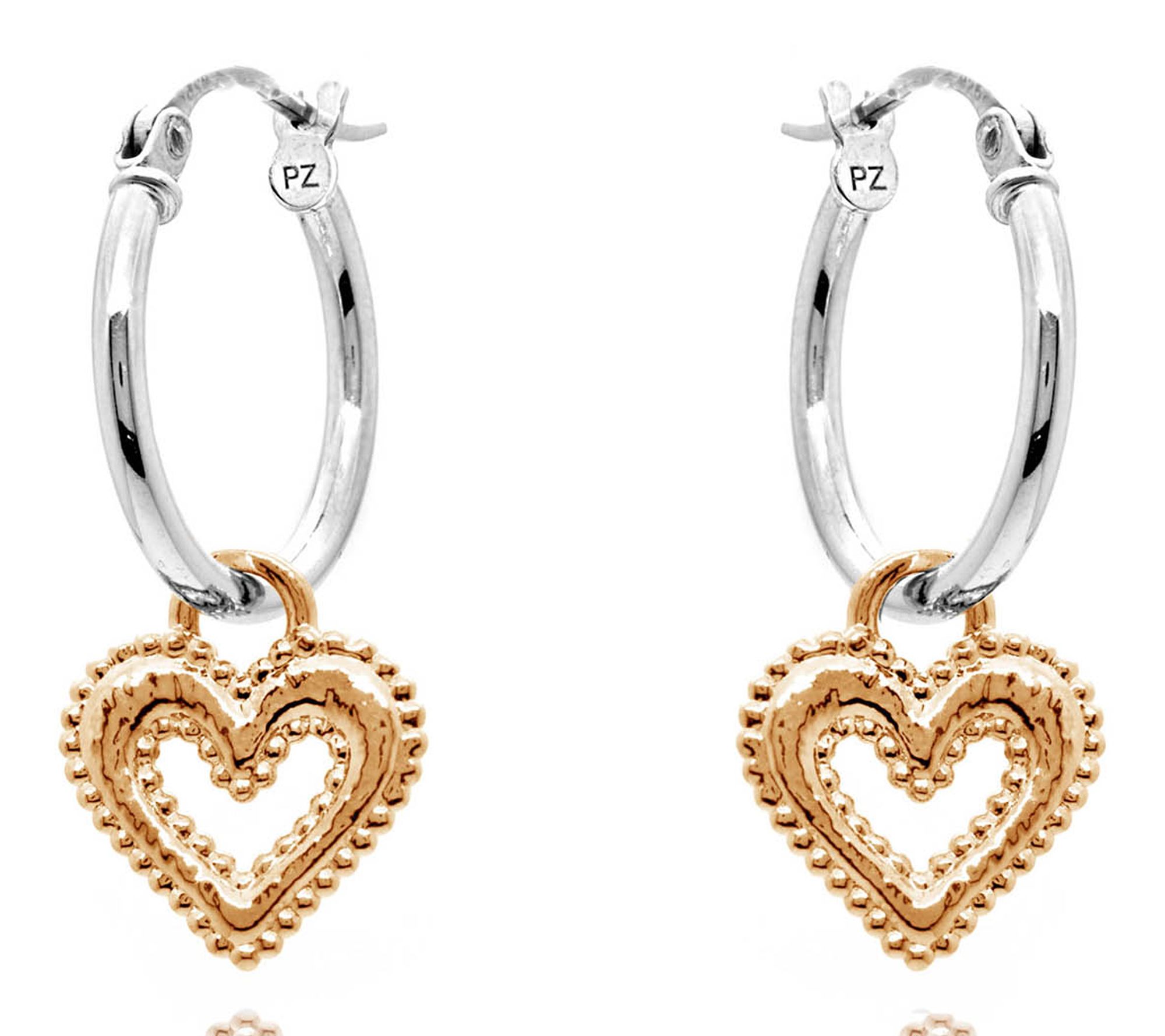 Or Paz Sterling Silver Heart Charm 3/4'' Hoop Earrings
