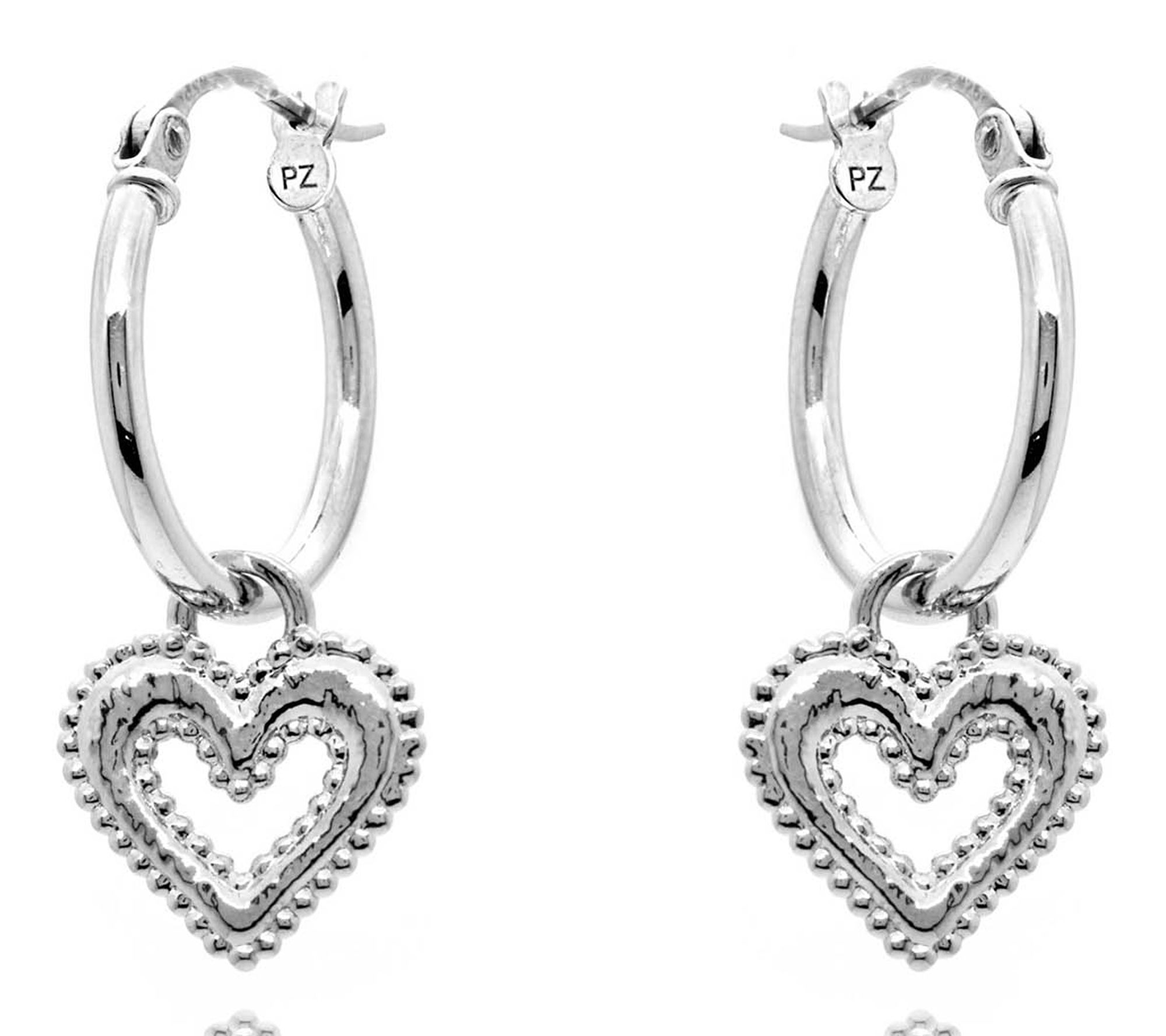 Or Paz Sterling Silver Heart Charm 3/4'' Hoop Earrings