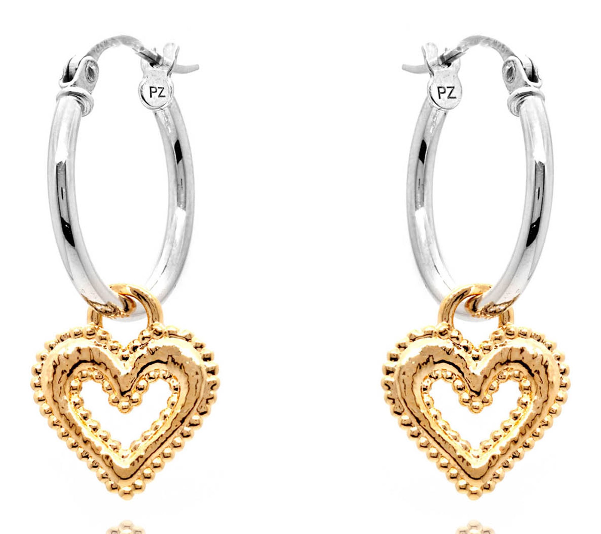 Or Paz Sterling Silver Heart Charm 3/4'' Hoop Earrings