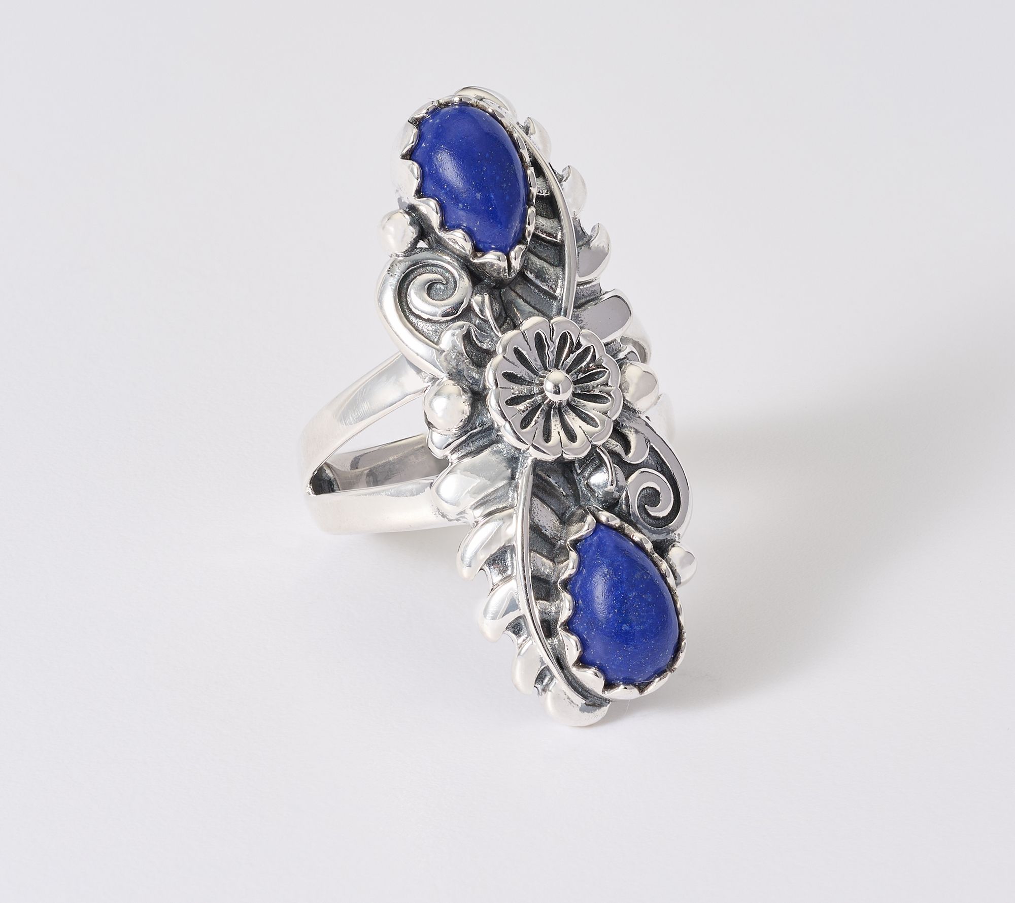 American West Sterling Silver Pear Gemstone & Leaf Ring