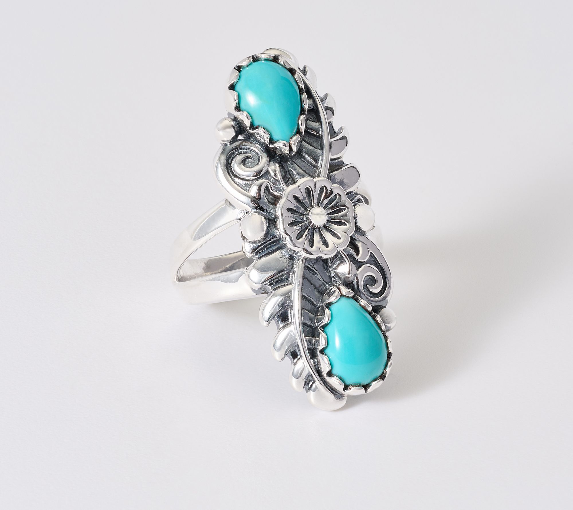 American West Sterling Silver Pear Gemstone & Leaf Ring