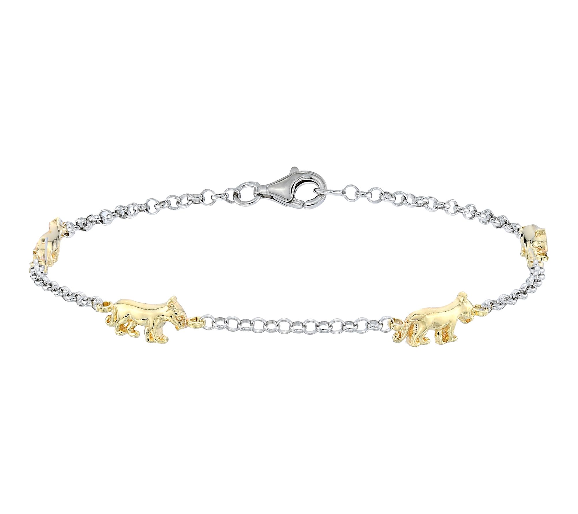 Silver Style Two-Tone Rolo Chain Panther Bracelet, Sterling
