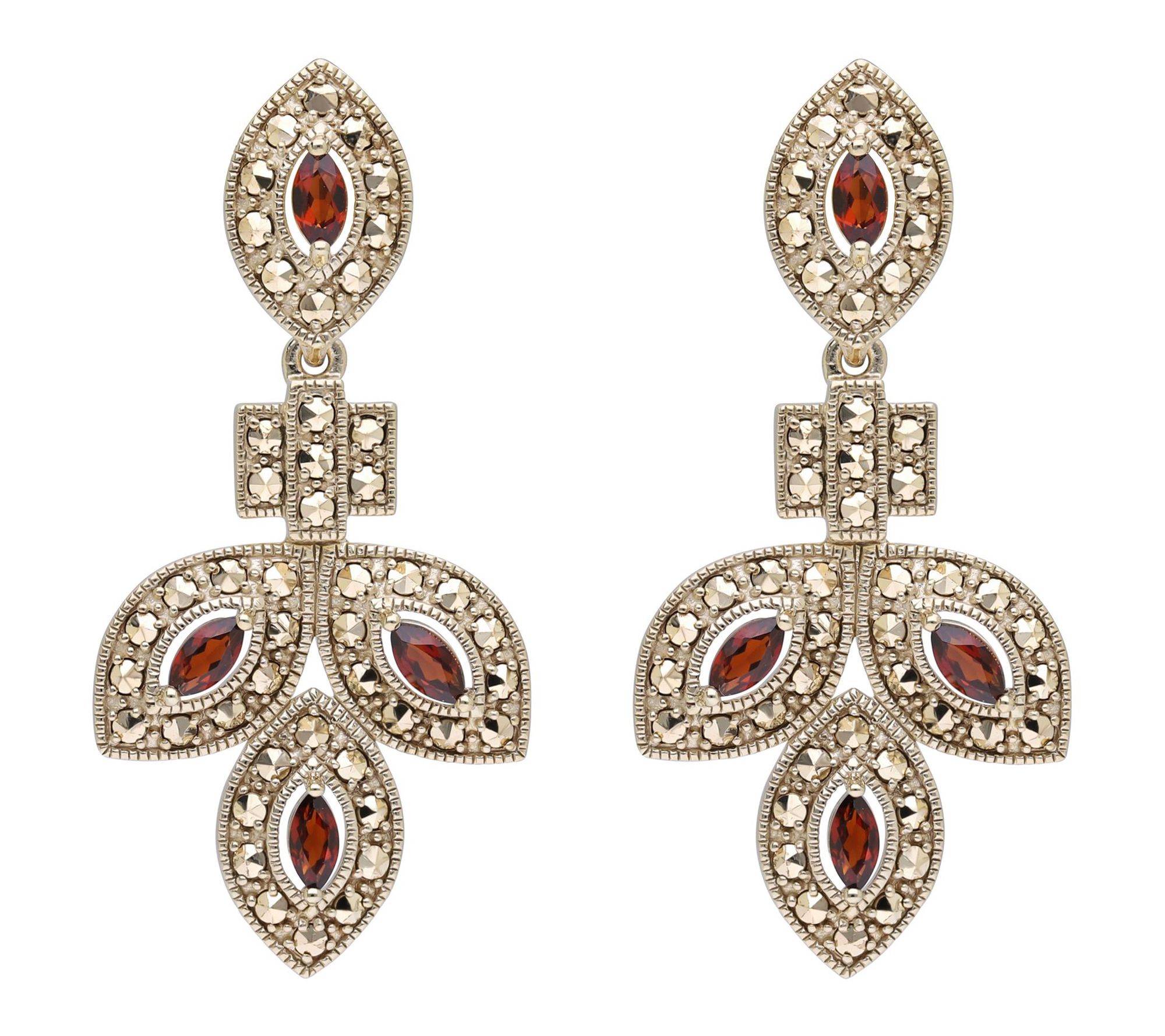 Dallas Prince 14K Clad Chrome Marcasite & Garnet Blossom Earri