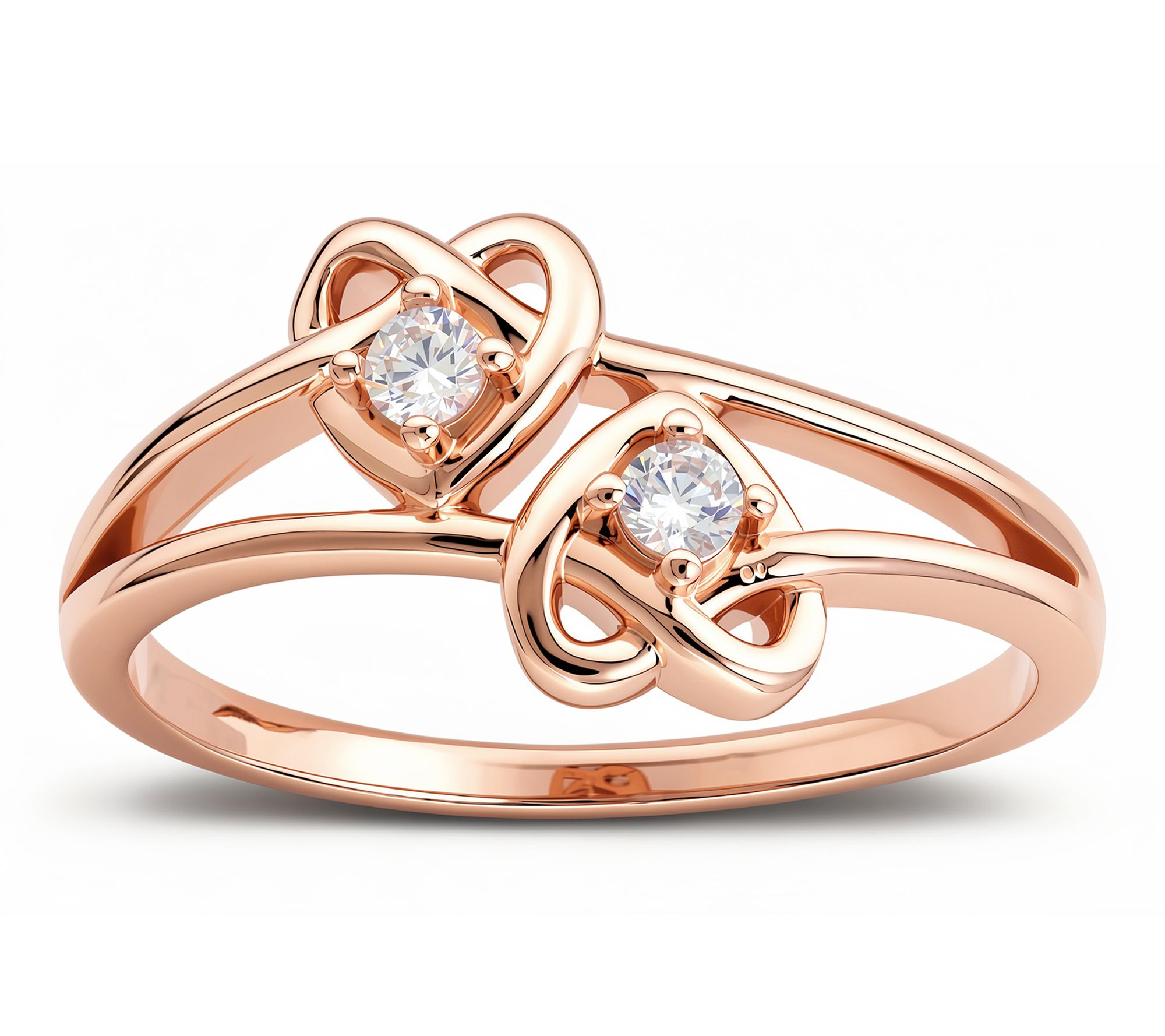 Diamonique Swirling Double Heart Ring, Sterling Silver