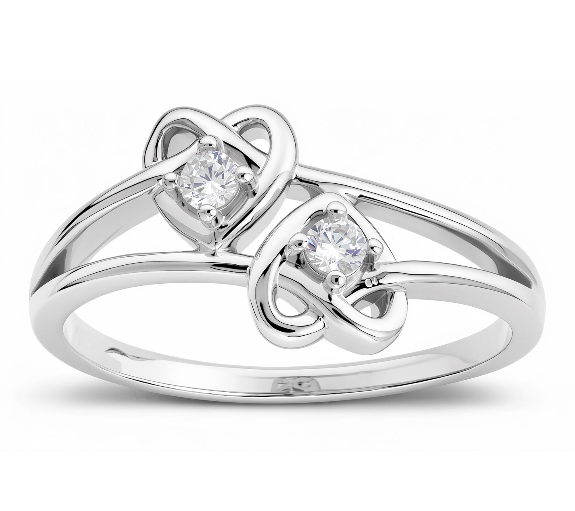 Diamonique Swirling Double Heart Ring, Sterling Silver
