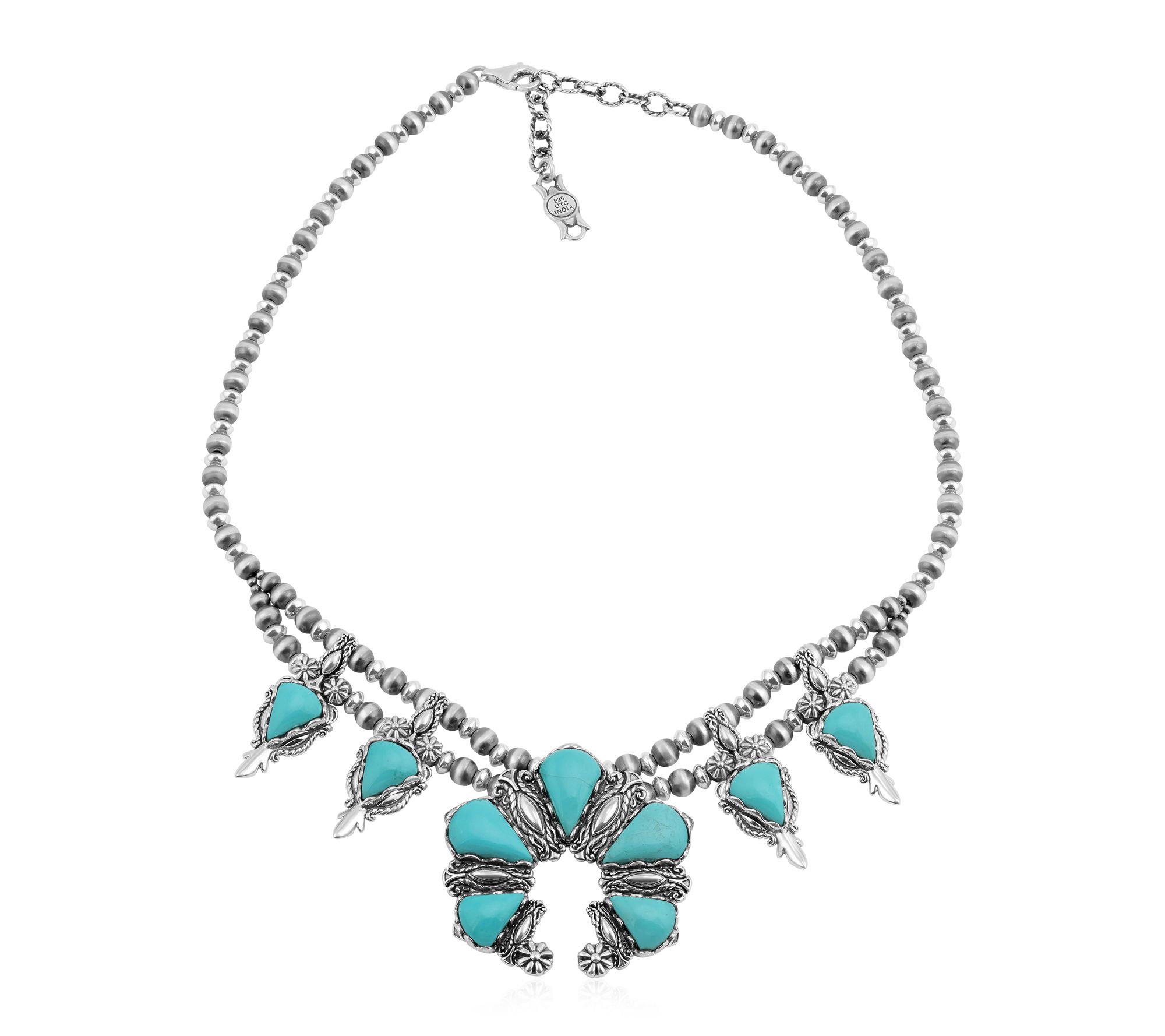 American West Sterling Turquoise Squash Blossom Necklace