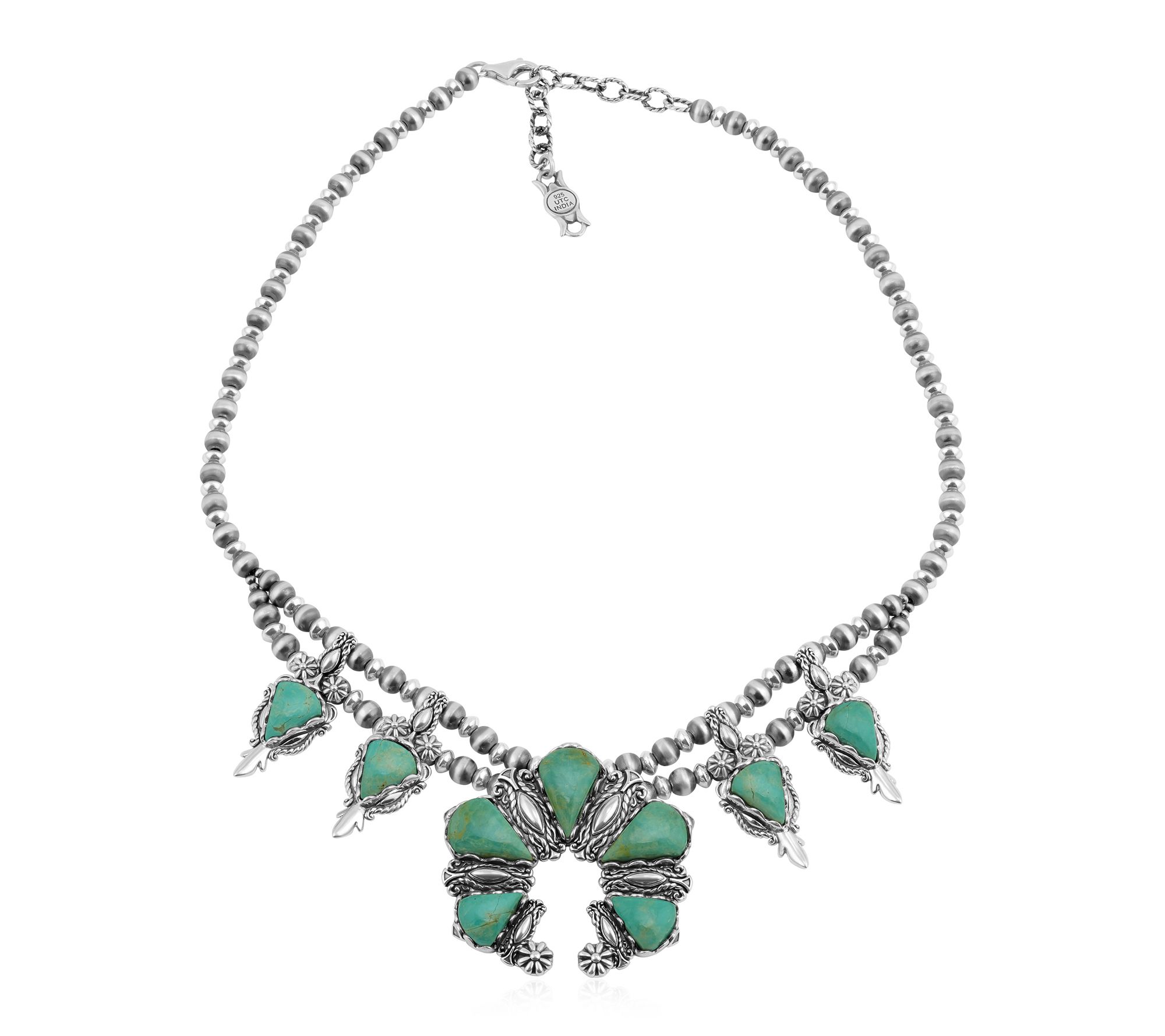 American West Sterling Turquoise Squash Blossom Necklace