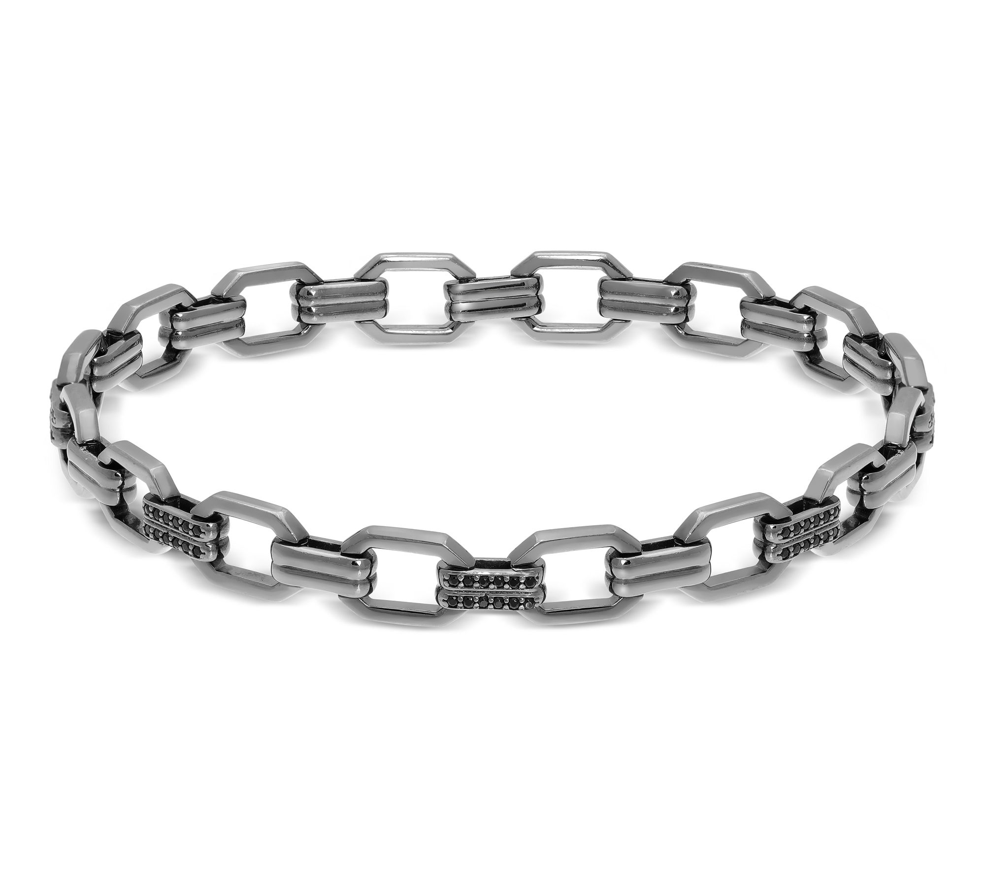 LYNX Men's Oxidized Sterling Silver Black Spinel Bracelet