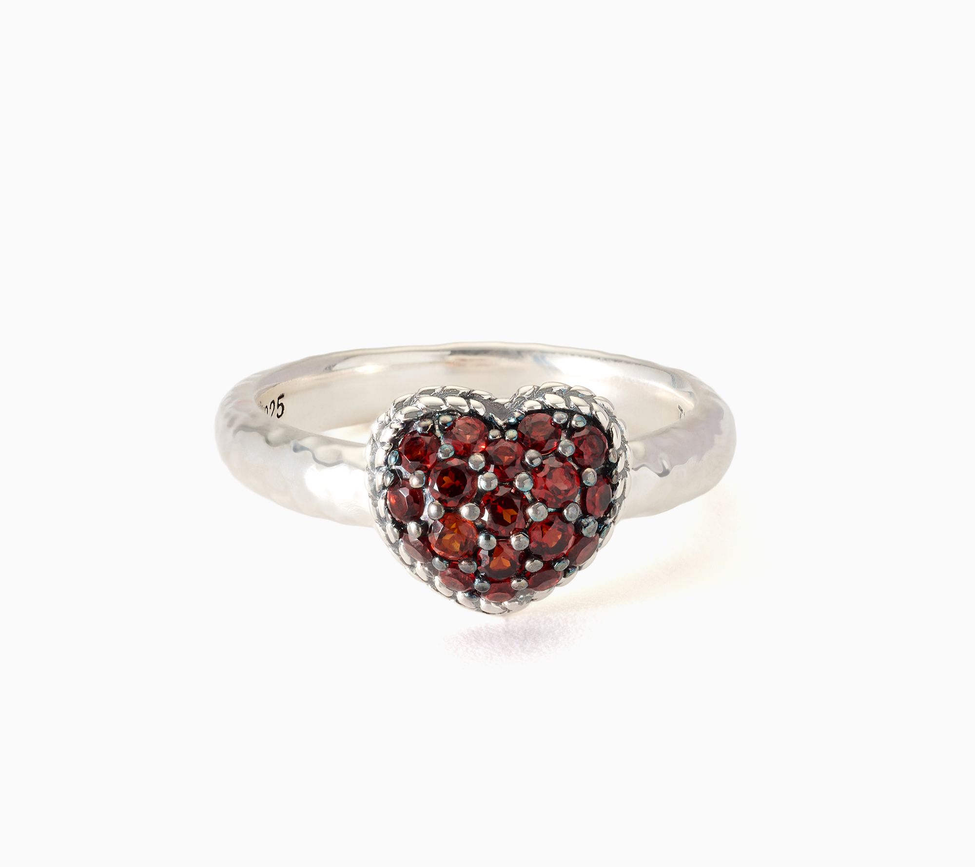 JAI Sterling Silver Pave Gemstone Heart & Hammered Ring