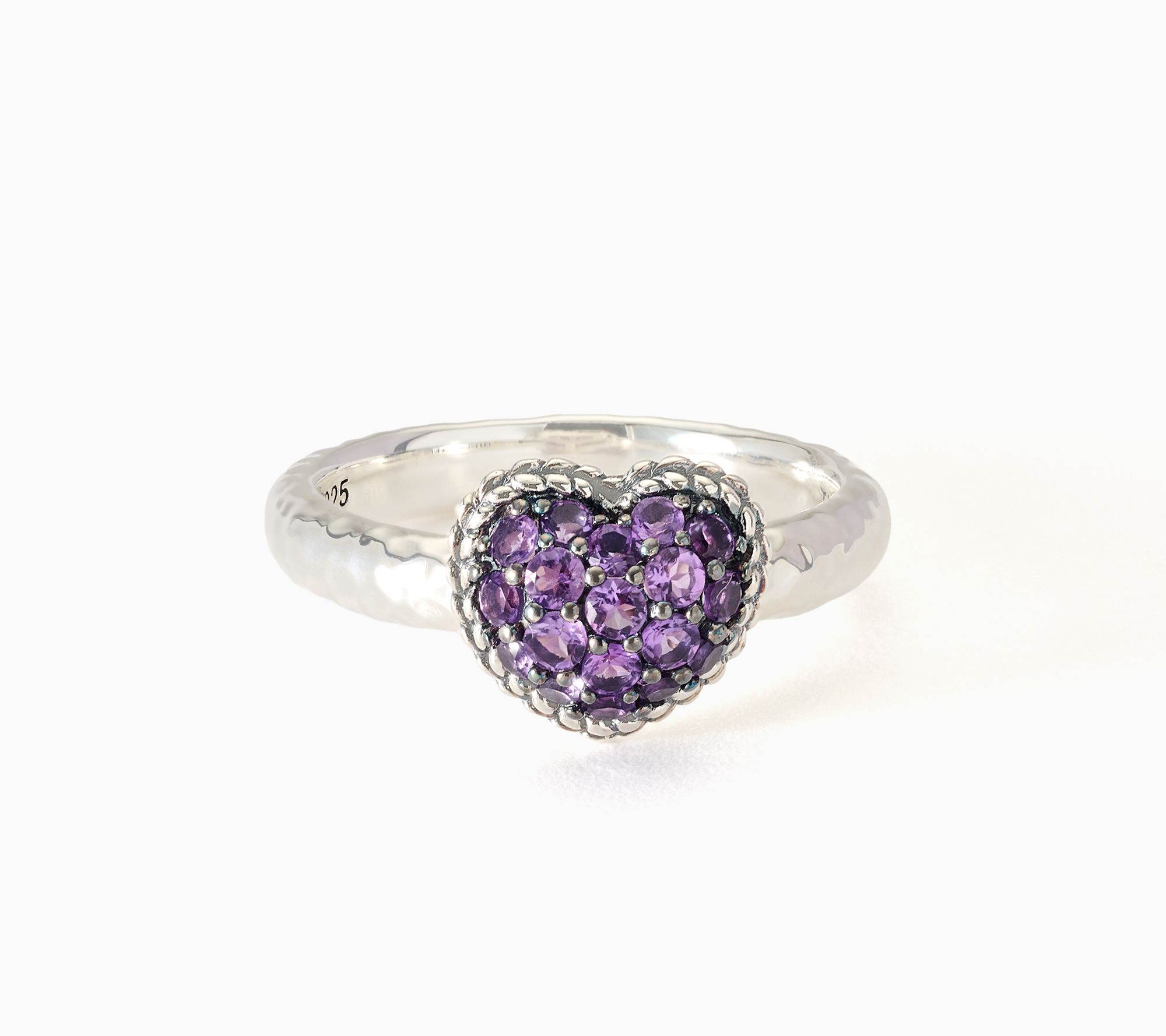 JAI Sterling Silver Pave Gemstone Heart & Hammered Ring