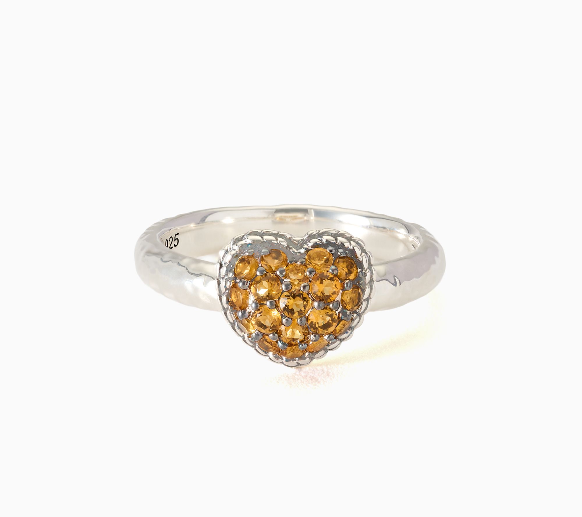 JAI Sterling Silver Pave Gemstone Heart & Hammered Ring