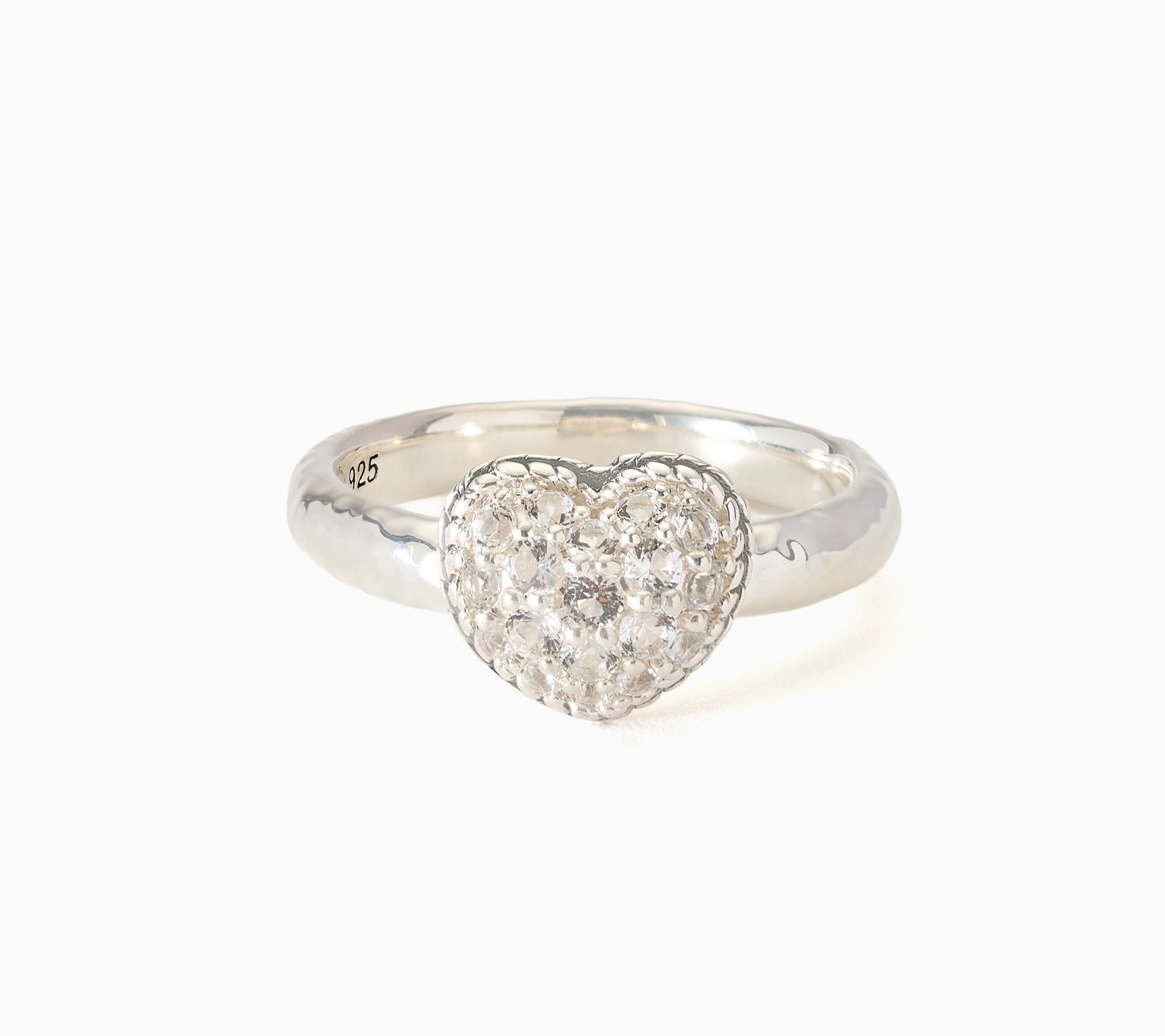 JAI Sterling Silver Pave Gemstone Heart & Hammered Ring