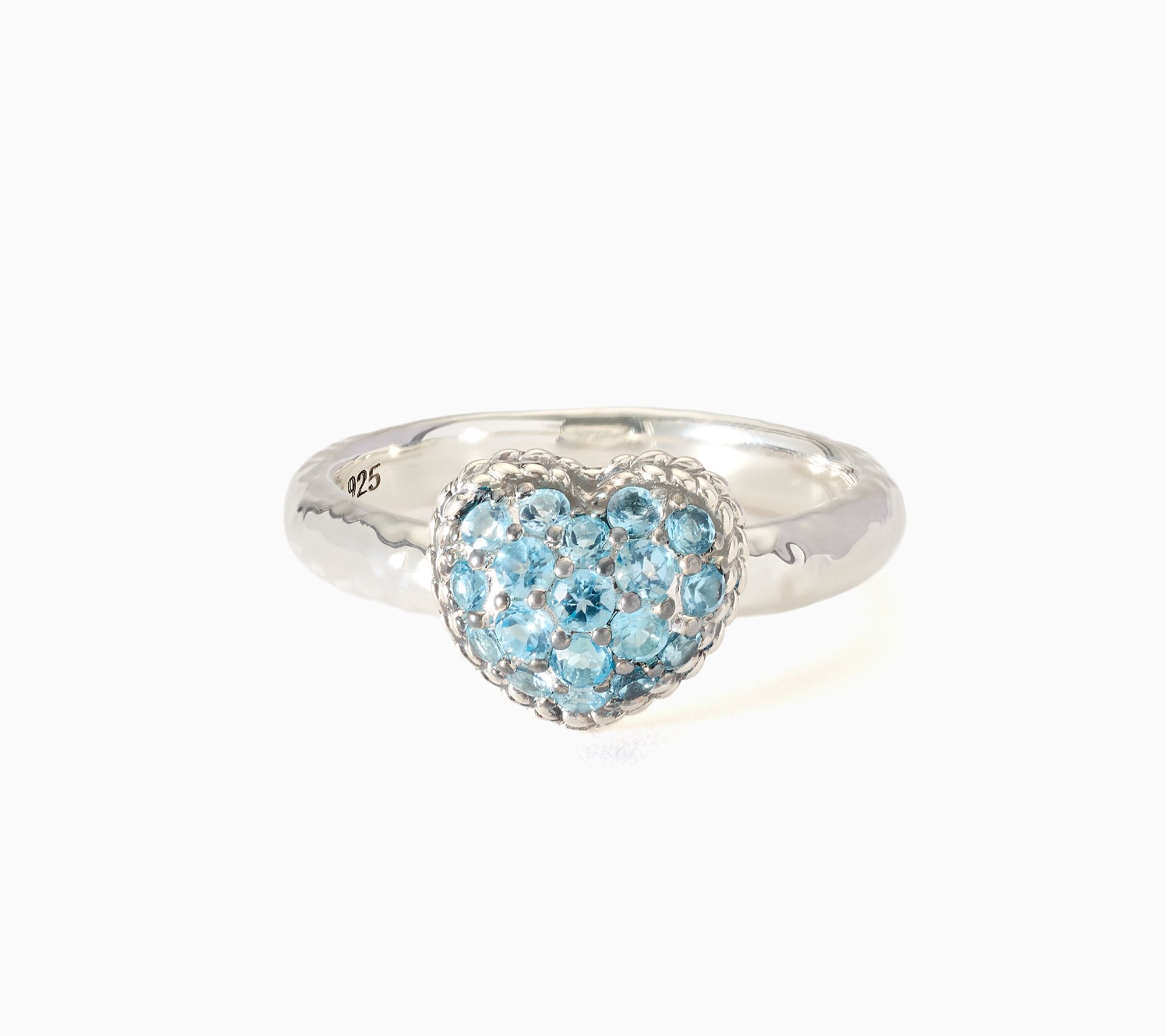 JAI Sterling Silver Pave Gemstone Heart & Hammered Ring