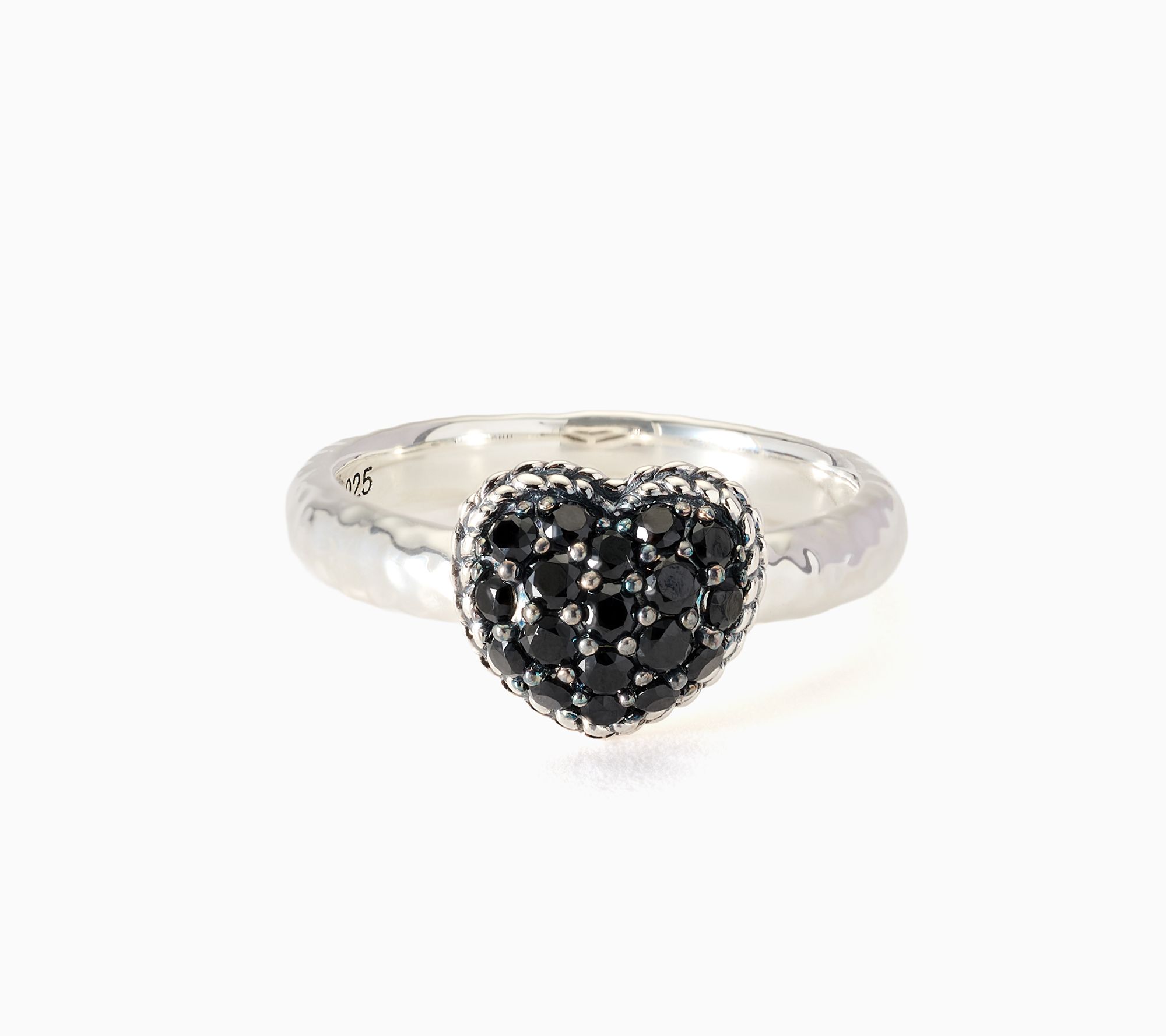 JAI Sterling Silver Pave Gemstone Heart & Hammered Ring