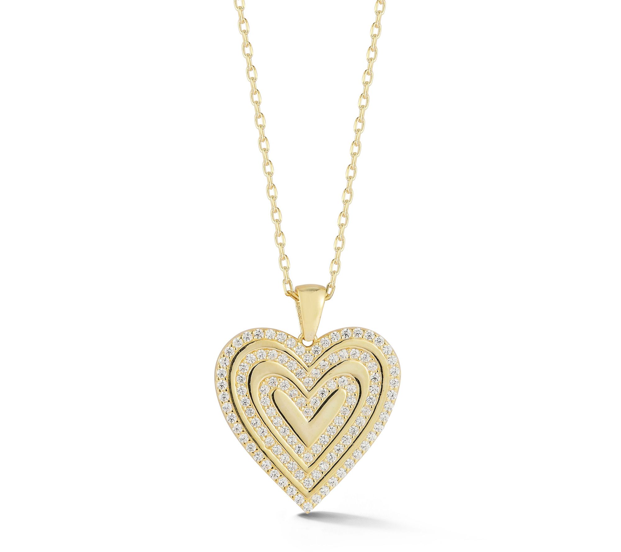 Sterlina Silver Stripe Heart Pendant w/Chain, 14K Gold Plated