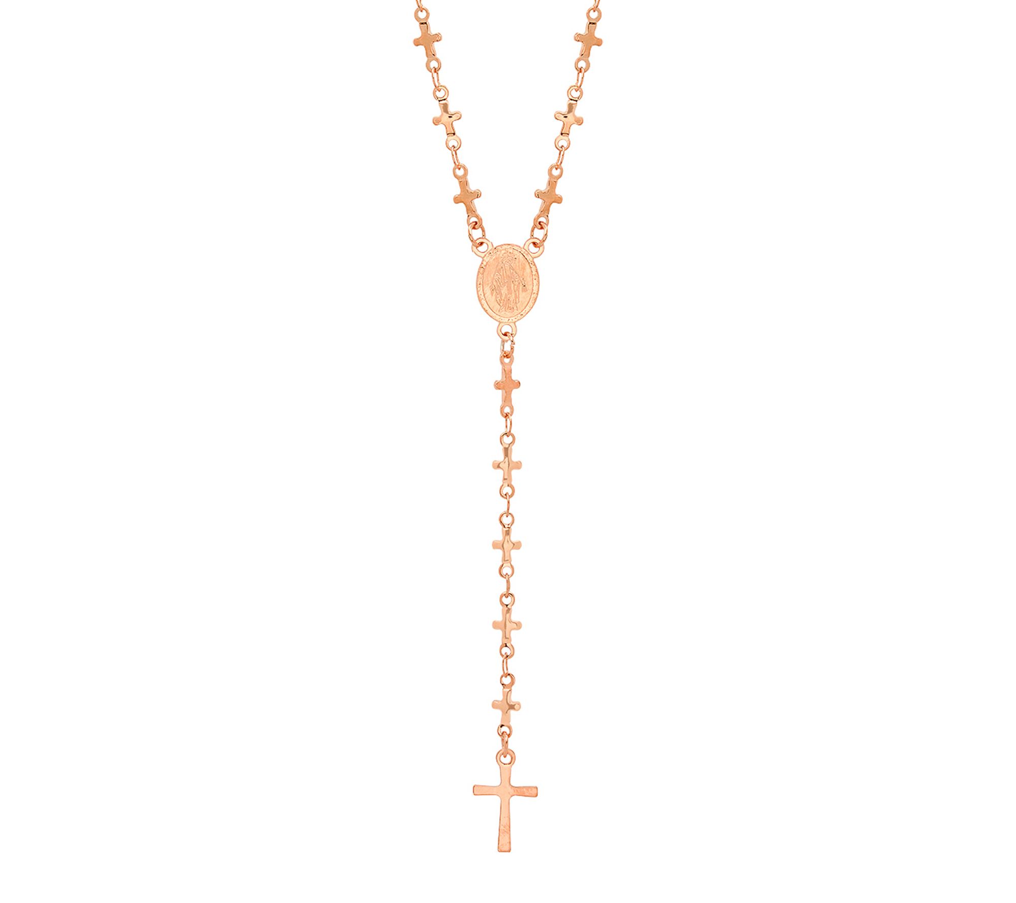 Steel By Design Rosetone Cross Rosary Necklace
