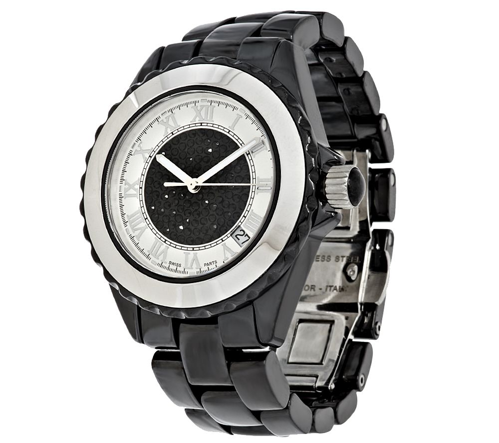 Vicence 14K Gold 1.00 cttw Black Spinel CeramicWatch