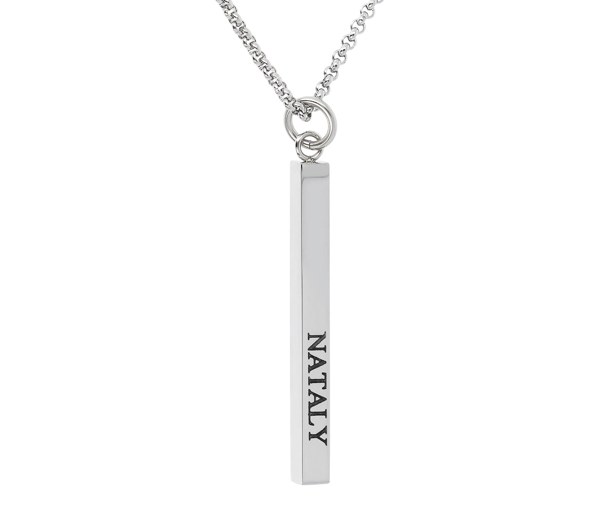 Steel by Design Personalized Polished Bar Pendant w/ Chain - QVC.com