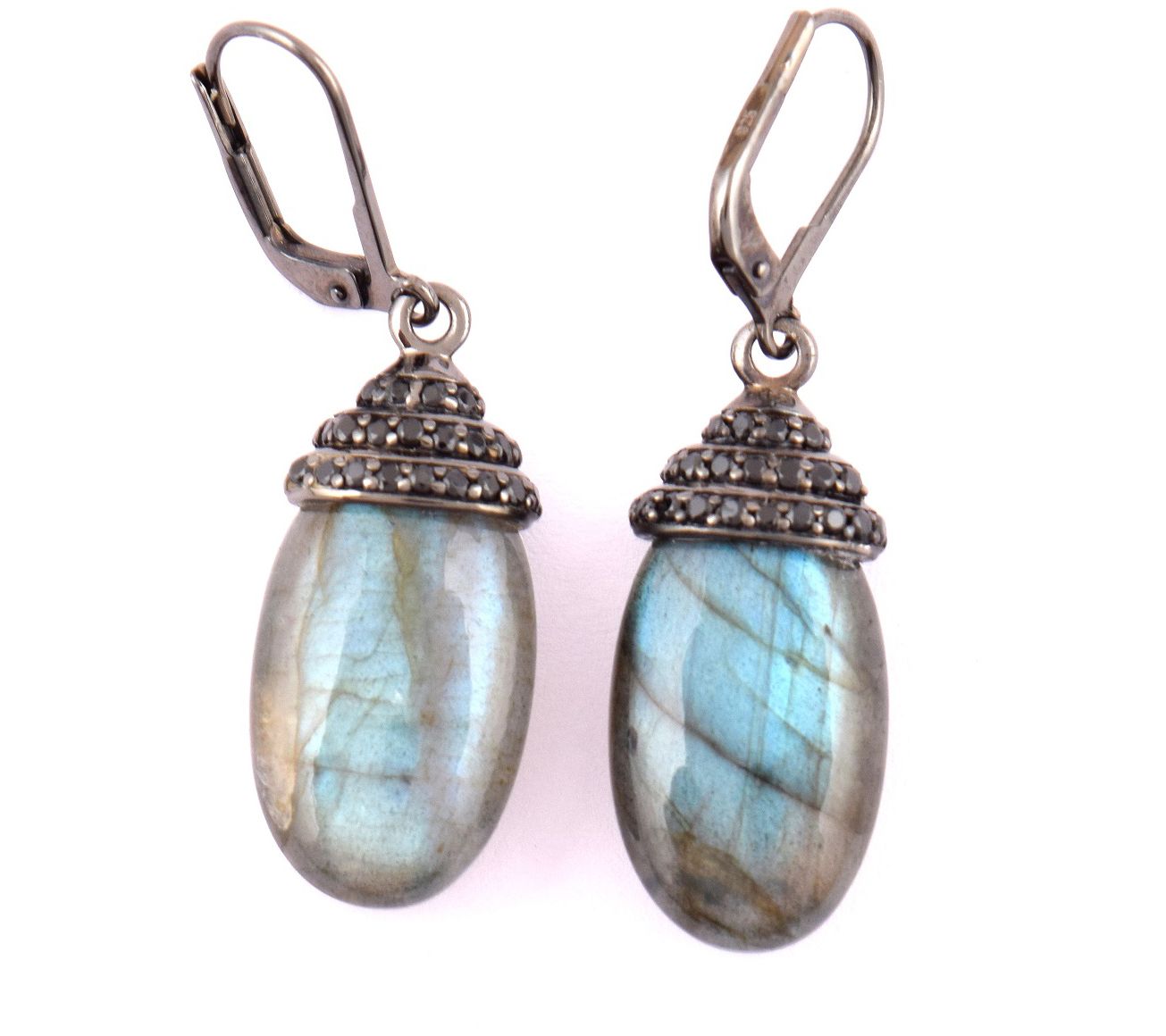 Sterling Silver Labradorite & Black Spinel Lever Back Earring