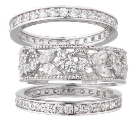 Epiphany Platinum Clad Diamonique Lace Design 3-pc. Ring Set - QVC.com