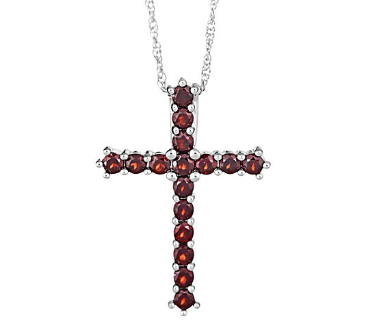 Sterling Gemstone Cross Pendant with 18" Chain