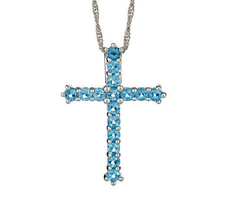 Sterling Gemstone Cross Pendant with 18" Chain