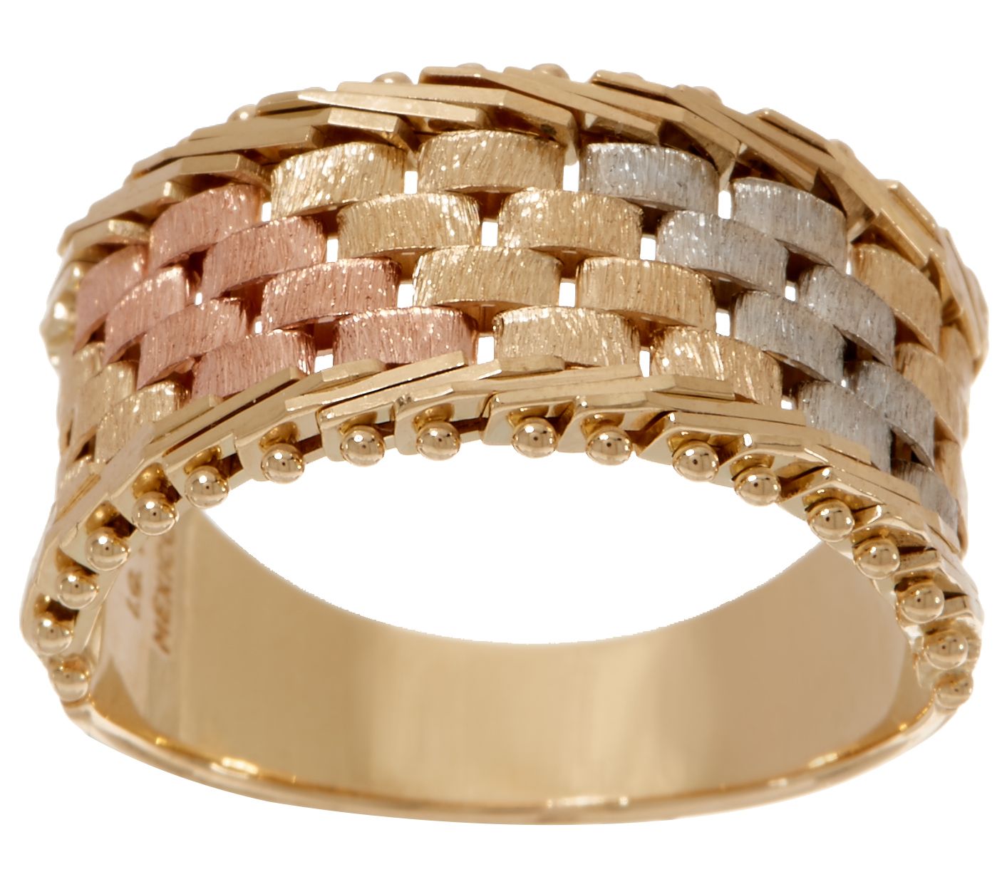 Imperial Gold Tri-Color Basketweave Band Ring, 14K Gold - Page 1 — QVC.com