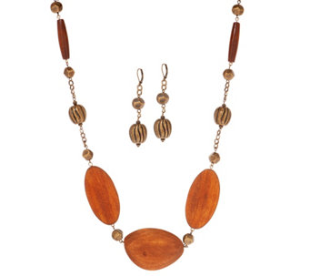 Linea by Louis Dell'Olio Multi-Shaped Wood Bead Necklace Set - J353996