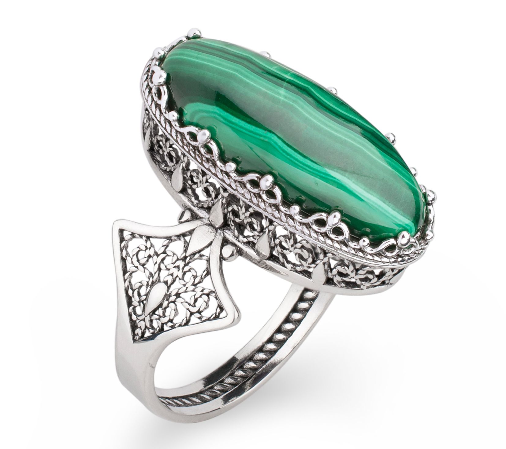 Artisan Crafted Sterling Silver Statement Malachite Ring - QVC.com