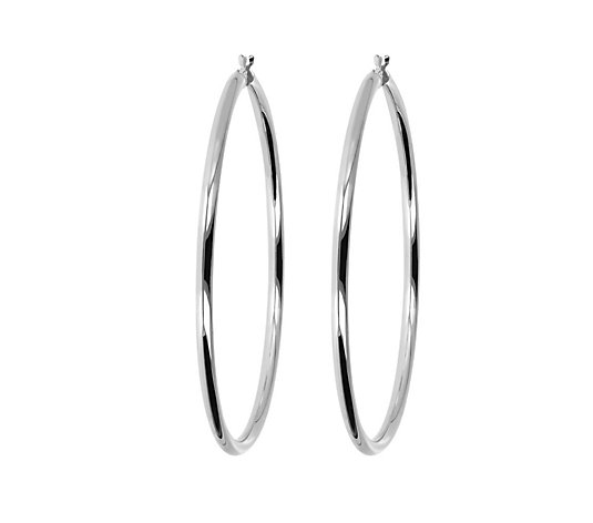 Italian Silver 2-1/2" Round Polished Hoop Earrings, Sterling