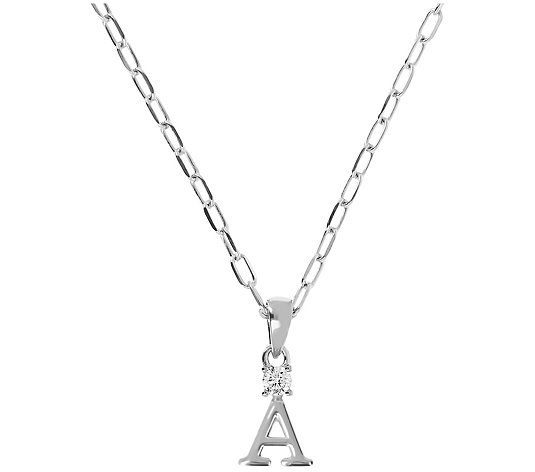 Diamonique Initial Pendant w/ Paperclip Link Chain, Sterling